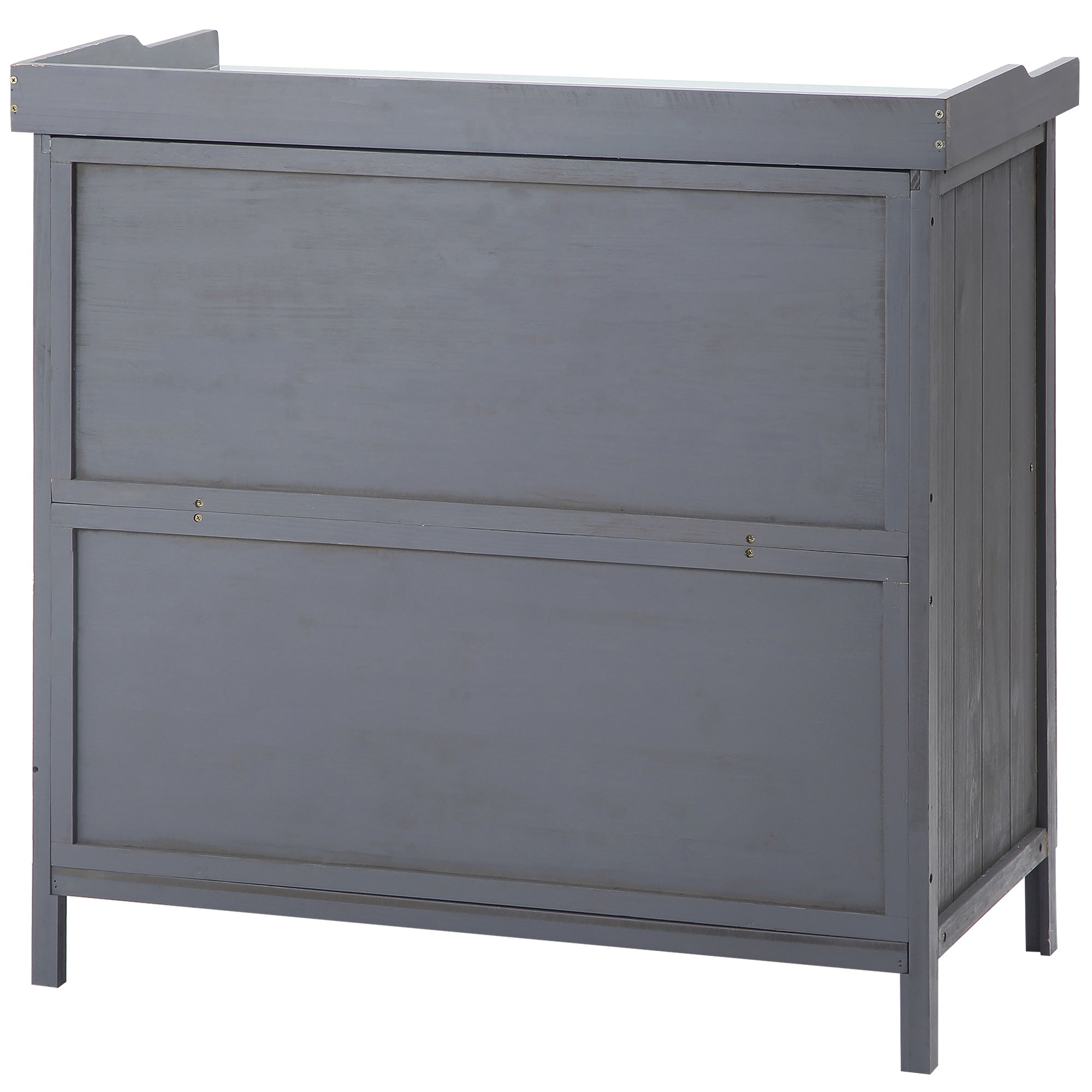 Outsunny Garden Storage Cabinet, Outdoor Tool Shed, Potting Bench Table with Galvanized Top and Two Shelves for Yard Tools or Pool Accessories, Grey - North Peak Garden Furniture