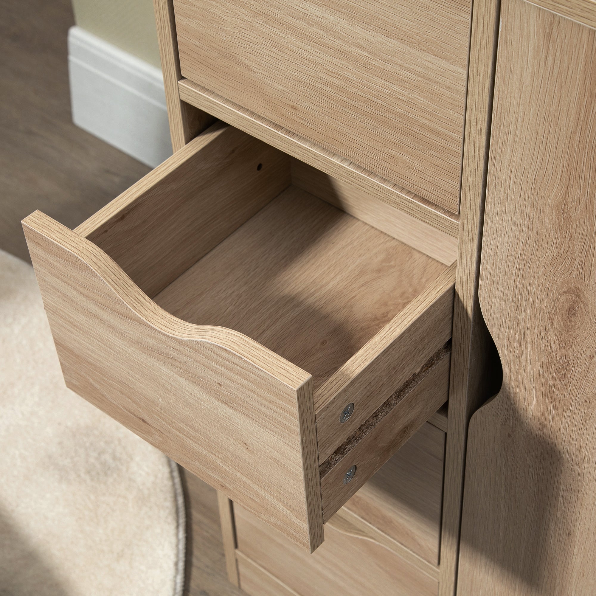 HOMCOM Bathroom Cabinet, Freestanding Storage Cabinet with 4 Drawers, Door Cupboard for Living Room, Kitchen, Bedroom, Natural - North Peak Garden Furniture