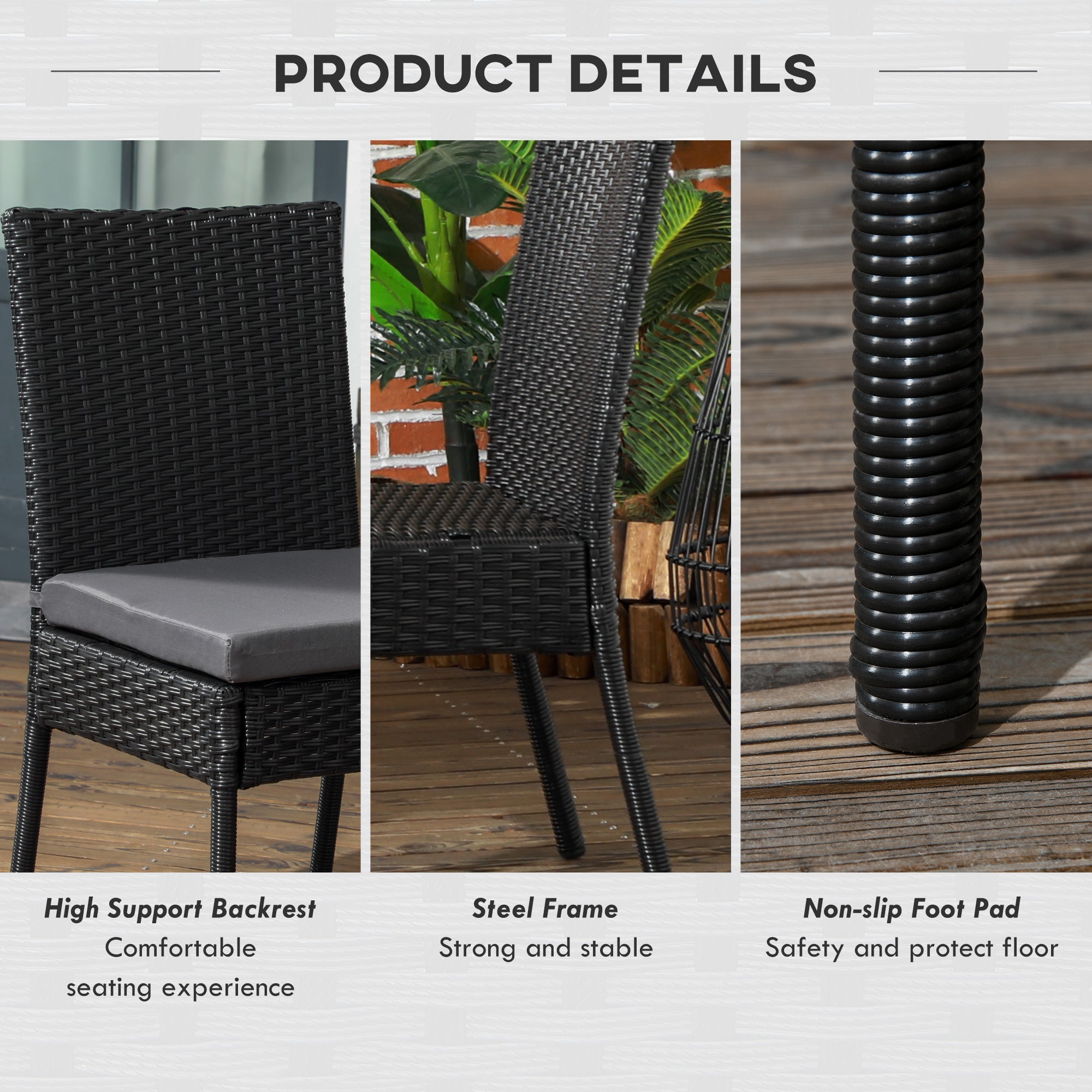Outsunny Set of Four Armless Rattan Garden Chairs - Black - North Peak Garden Furniture