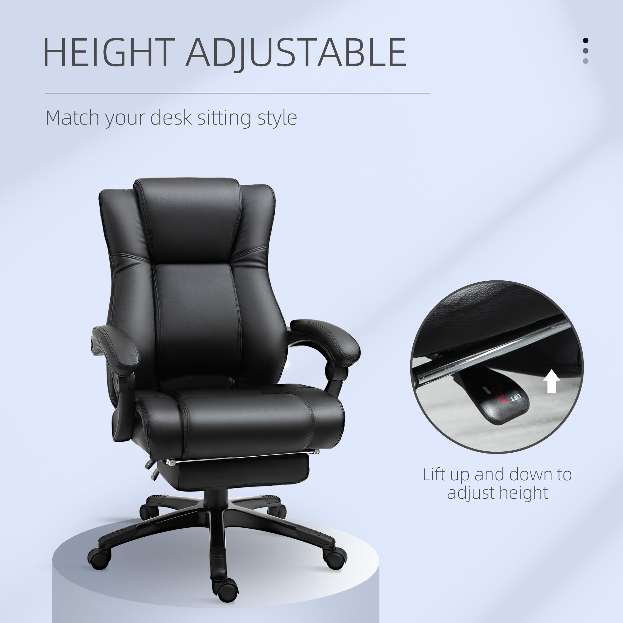 Vinsetto Executive Office Chair for Home, PU Leather Computer Chair, Swivel Desk Chair with Footrest, Wheels, Adjustable Height, Black - North Peak Garden Furniture
