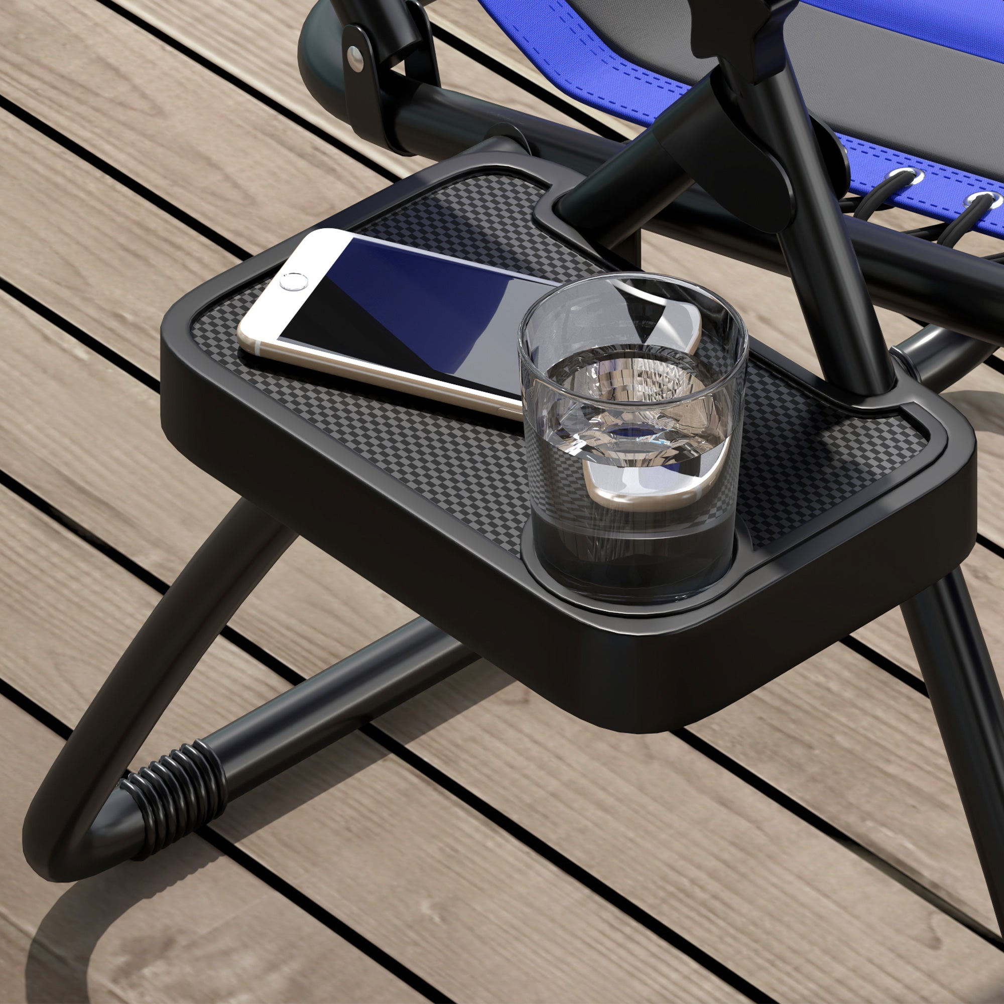 Outsunny Zero Gravity Lounger Chair, Folding Reclining Patio Chair with Padded Seat, Cup Holder, Soft Cushion and Headrest for Poolside, Camping, Blue - North Peak Garden Furniture