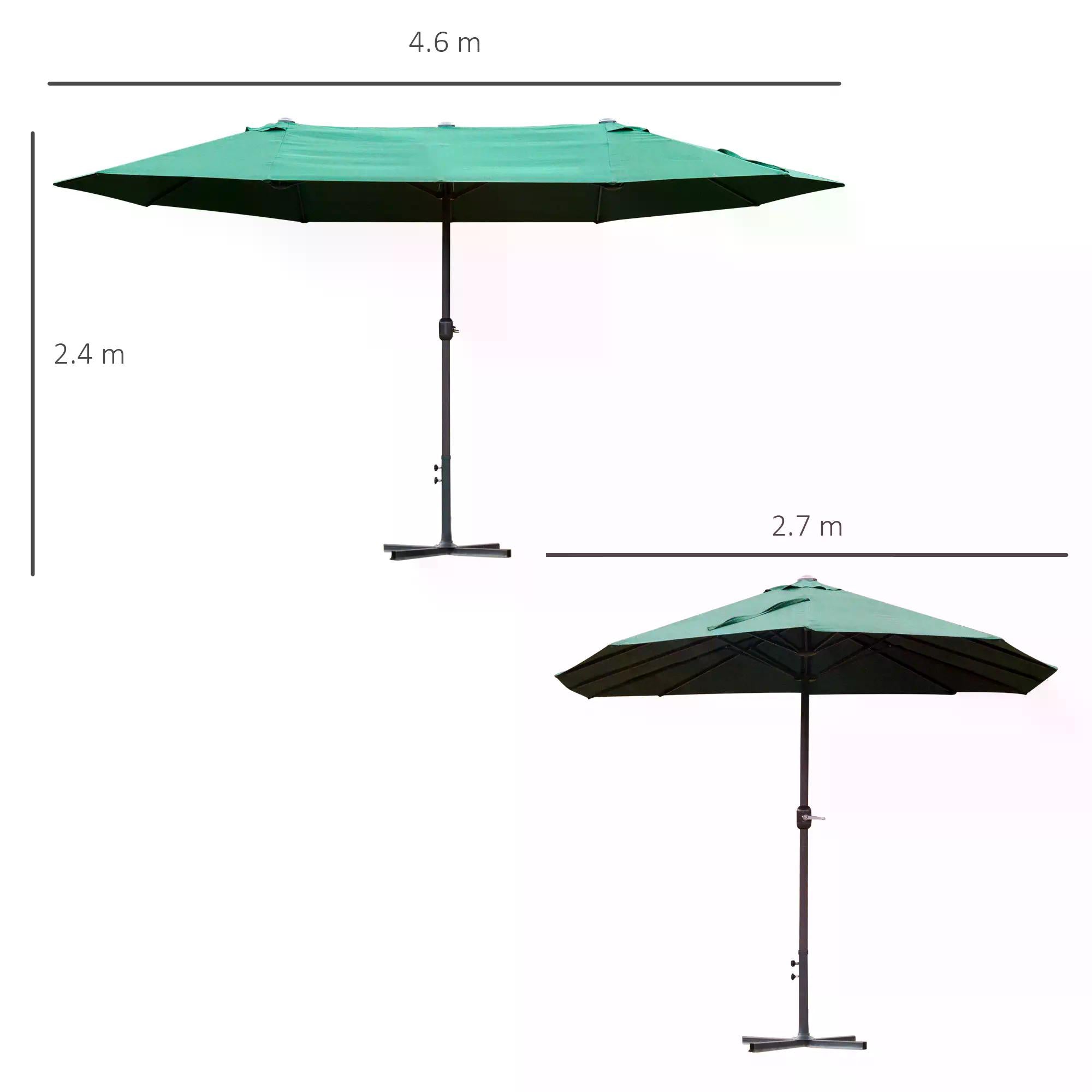 Outsunny 4.6M Sun Umbrella Canopy Double-sided Crank Sun Shade w/ Cross Base Dark Green