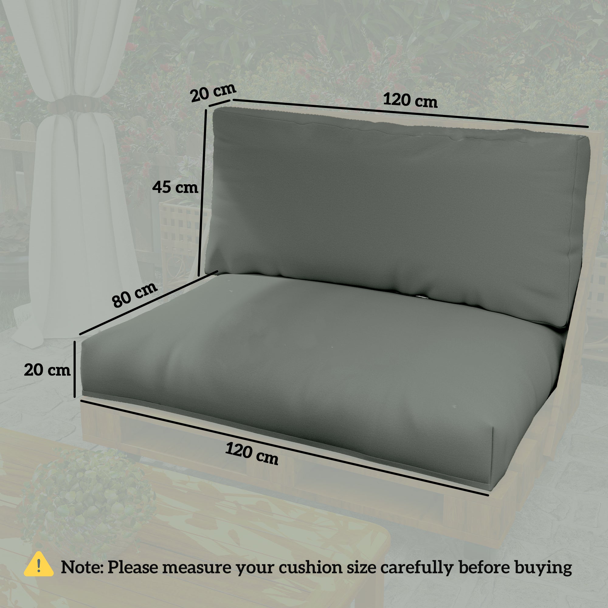 Outsunny 2 Seater Pallet Furniture Cushions Pallet Cushions, UPF20+ 220gsm Fabric, 20 cm Thick Outdoor Seat Pads, Charcoal Grey - North Peak Garden Furniture