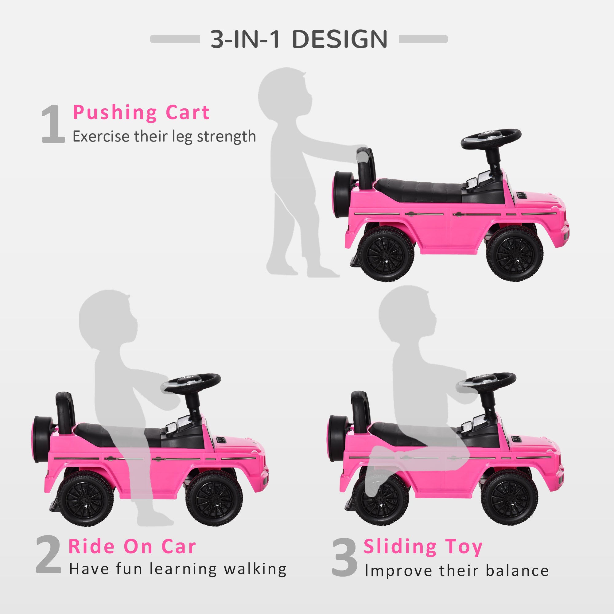 HOMCOM 3 in 1 Kids Ride On Car G350 Licensed Foot To Floor Slider Toddler Push Along NO POWER Pink 12-36 months