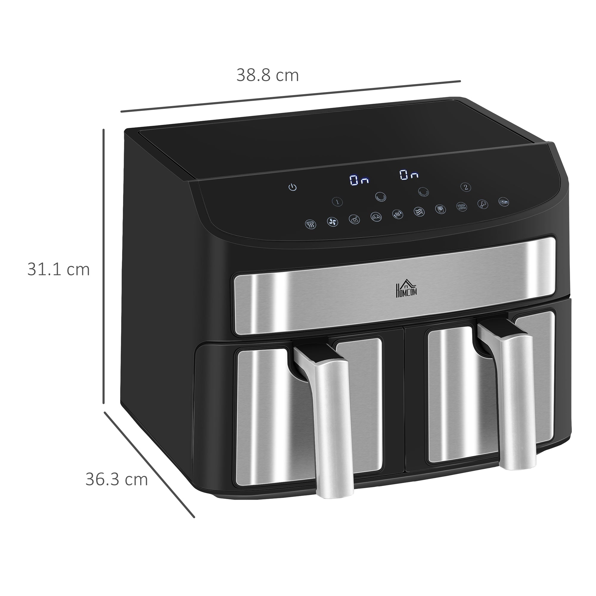 HOMCOM Dual Zone Air Fryer, 10-in-1 8L with Sync Cook & Sync Finish, 60-Minute Timer for Oil Free & Low Fat Cooking, 2400W - North Peak Garden Furniture
