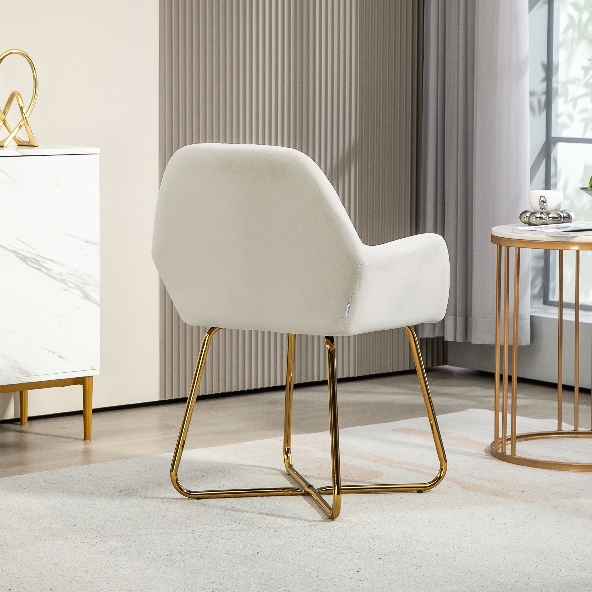 HOMCOM Modern Arm Chair Upholstered Accent Chair with Metal Base for Living Room Cream White - North Peak Garden Furniture