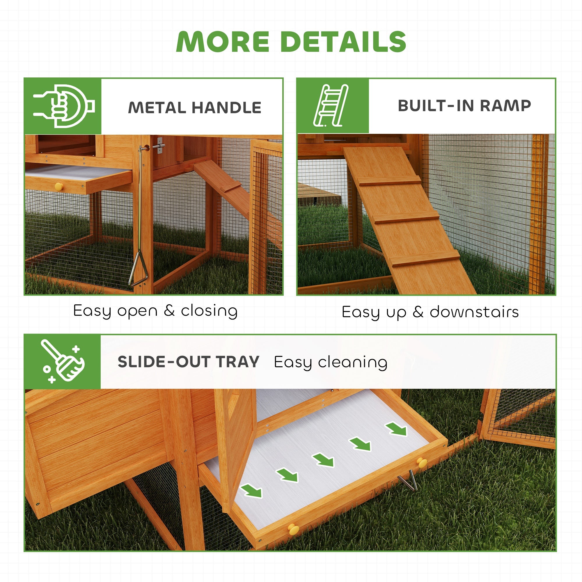 PawHut Wooden Chicken Coop with Run, Nesting Box, Slide-out Tray, Ramp, Perches, Asphalt Roof, 179 x 67 x 115cm - North Peak Garden Furniture
