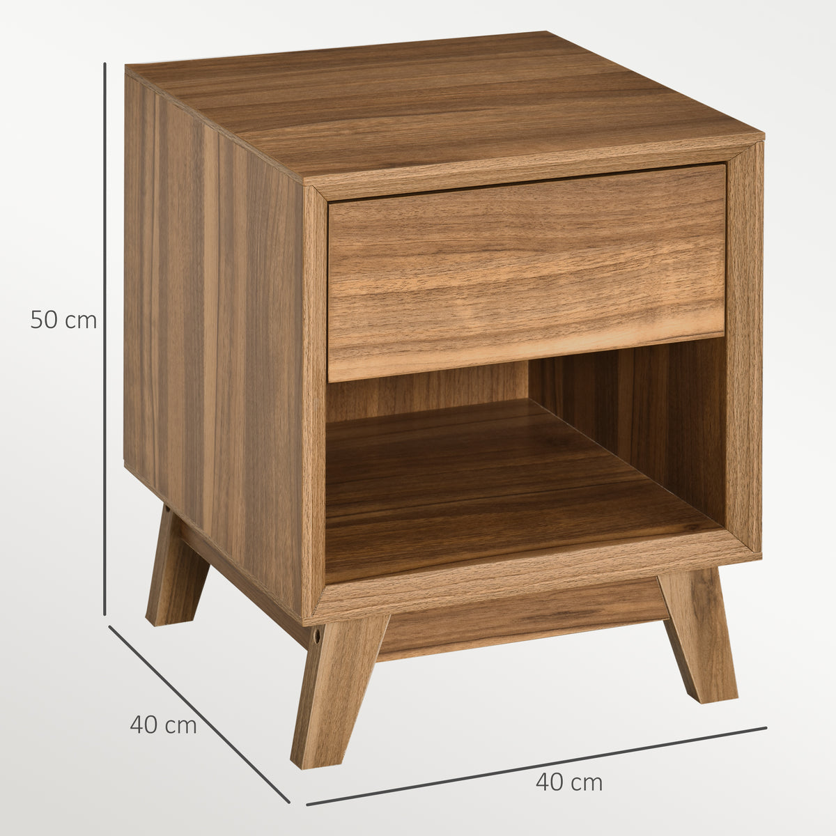 HOMCOM Modern Bedside Table Nightstand, Living Room End Table, Side Table with Drawer and Shelf, Walnut Brown - North Peak Garden Furniture