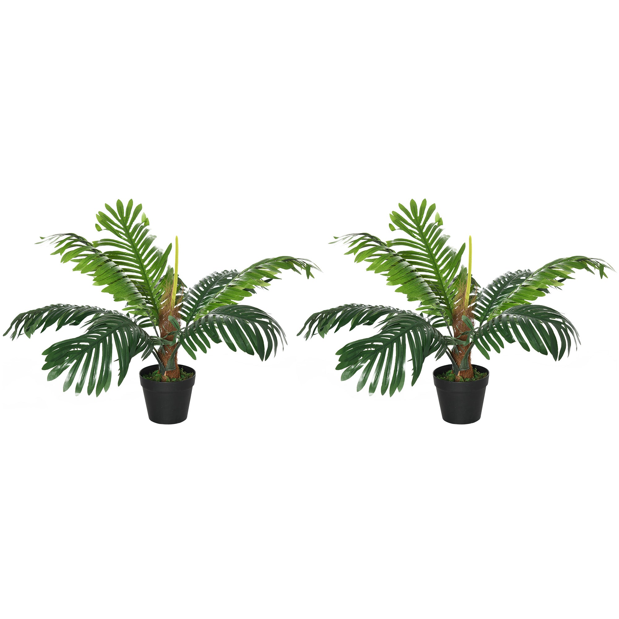 Outsunny 2 Pack 60cm Artificial Palm Tree Decorative Plant with Nursery Pot, Fake Tropical Tree for Indoor Outdoor Décor - North Peak Garden Furniture