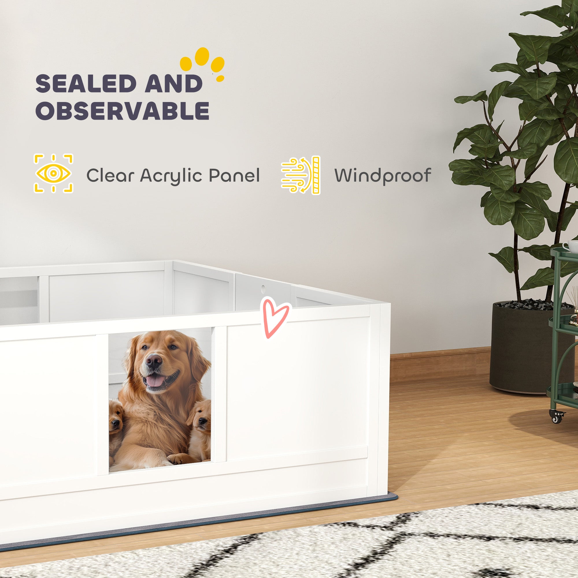 PawHut Whelping Box for Dogs with Whelping Pad, Adjustable Entrance, Non-slip Foot Pads, for Large Dogs, 124 x 120cm - North Peak Garden Furniture