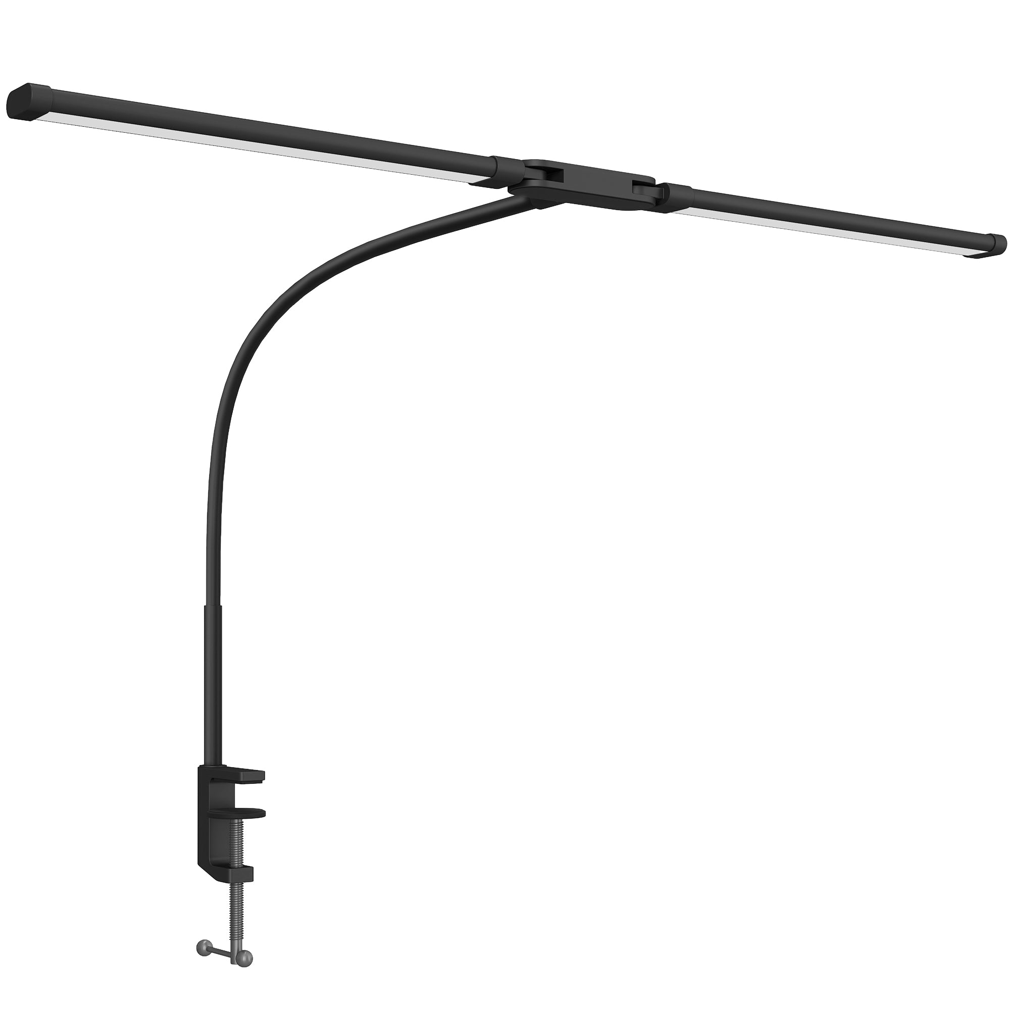 HOMCOM LED Desk Lamp with Clamp, Double Head Table Lamp with 3 Colour Modes & 10 Brightness Levels, Flexible Gooseneck Reading Desk Light with Timer and Memory Function for Study, Office, Work, Black - North Peak Garden Furniture