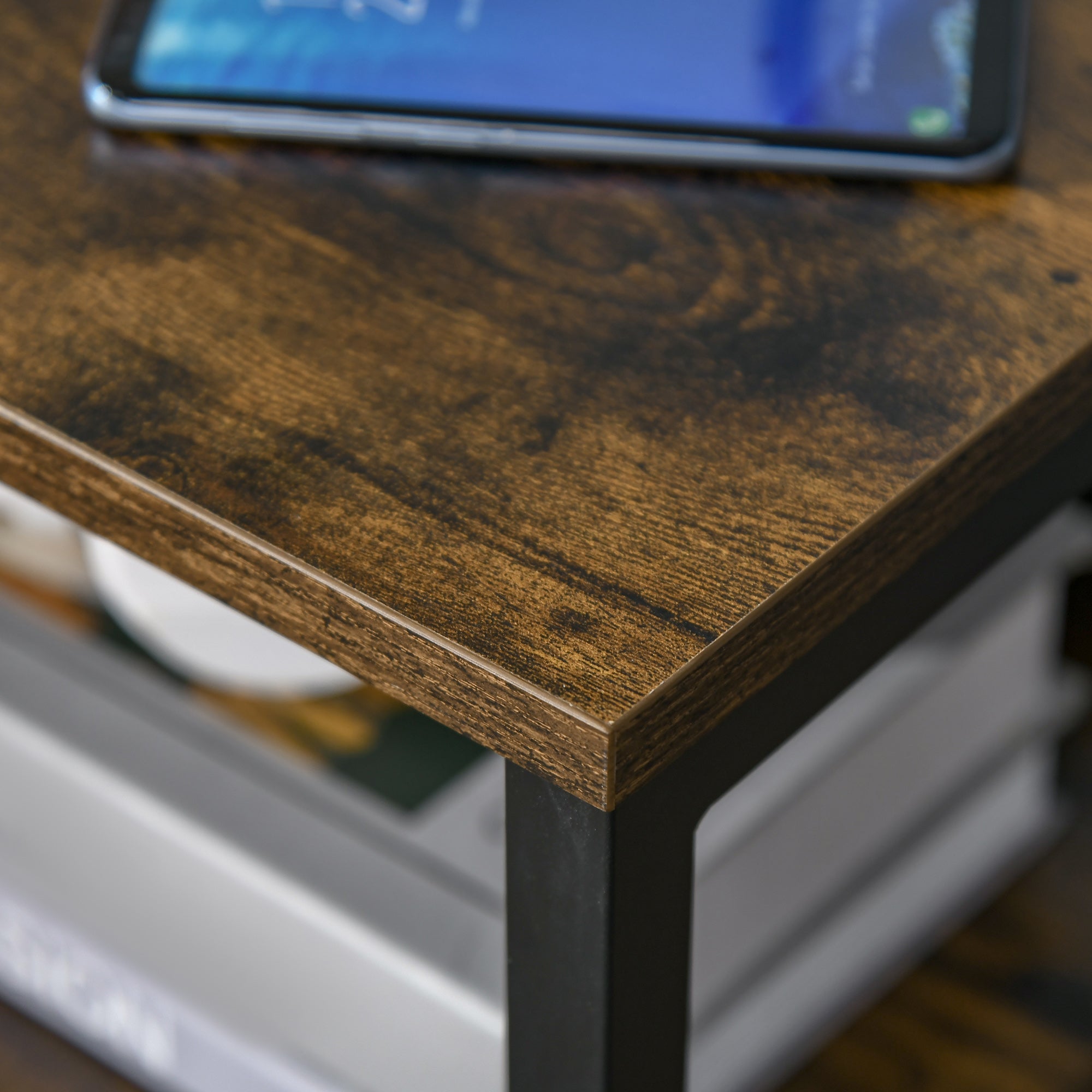 HOMCOM Industrial Side Table with Drawer, Sofa Table, Bedside Cabinet with Storage Shelf, Slim Nightstand for Living Room, Bedroom, Rustic Brown - North Peak Garden Furniture