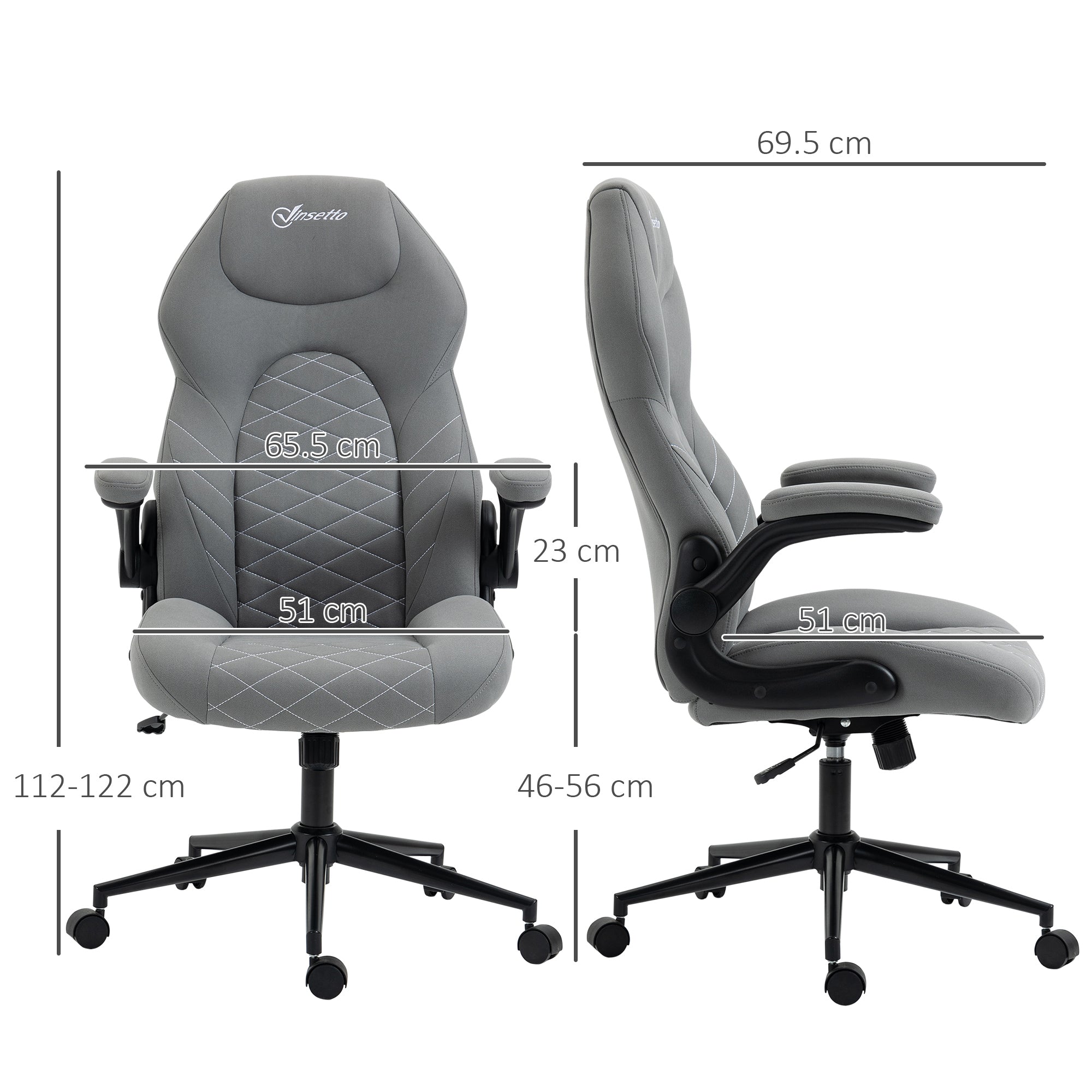 Vinsetto Home Office Desk Chair, Computer Chair with Flip Up Armrests, Swivel Seat and Tilt Function, Light Grey - North Peak Garden Furniture