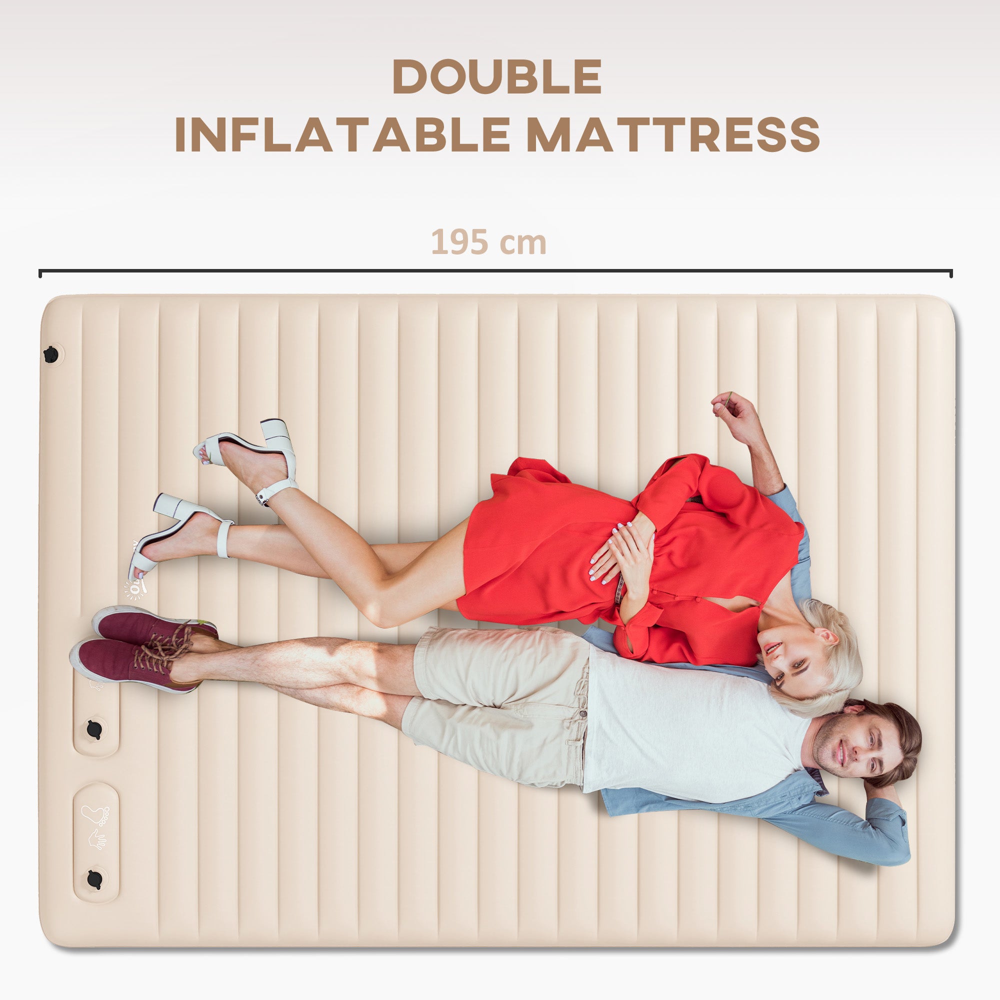 Outsunny Double Inflatable Mattress, with Built-In Pump - White - North Peak Garden Furniture