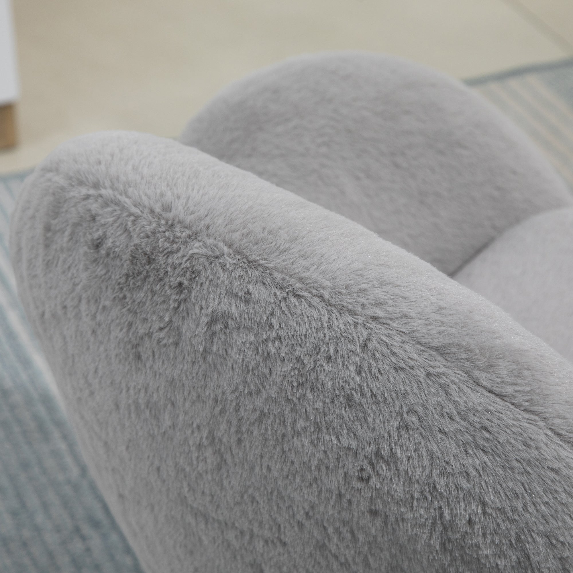 HOMCOM Makeup Vanity Chair, Cute Fluffy Desk Chair with Rolling Wheels for Bedroom Living Room, Grey - North Peak Garden Furniture