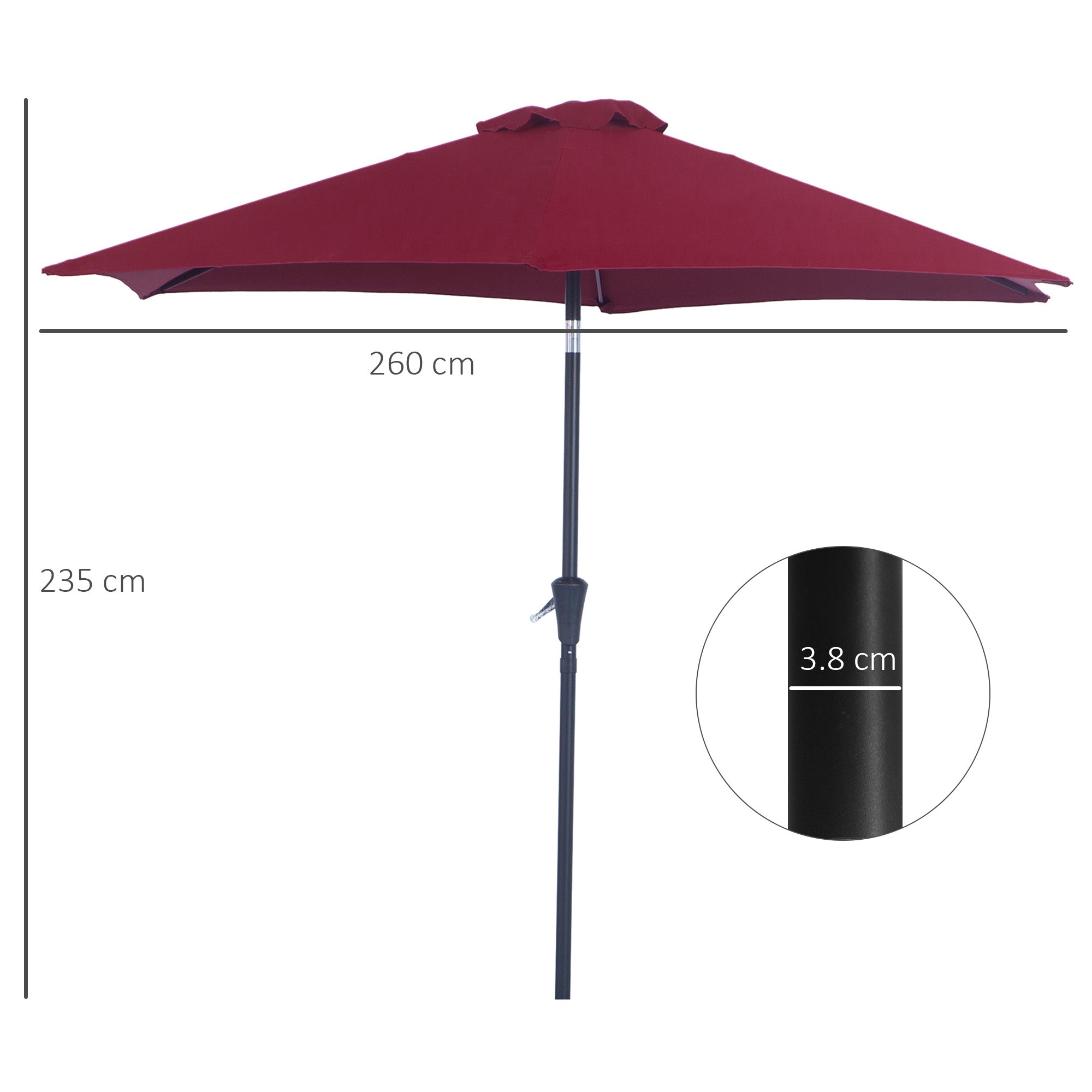 Outsunny Tilting Garden Parasol: Crank-Operated Sun Shade with Aluminium Frame, Wine Red, 2.7M