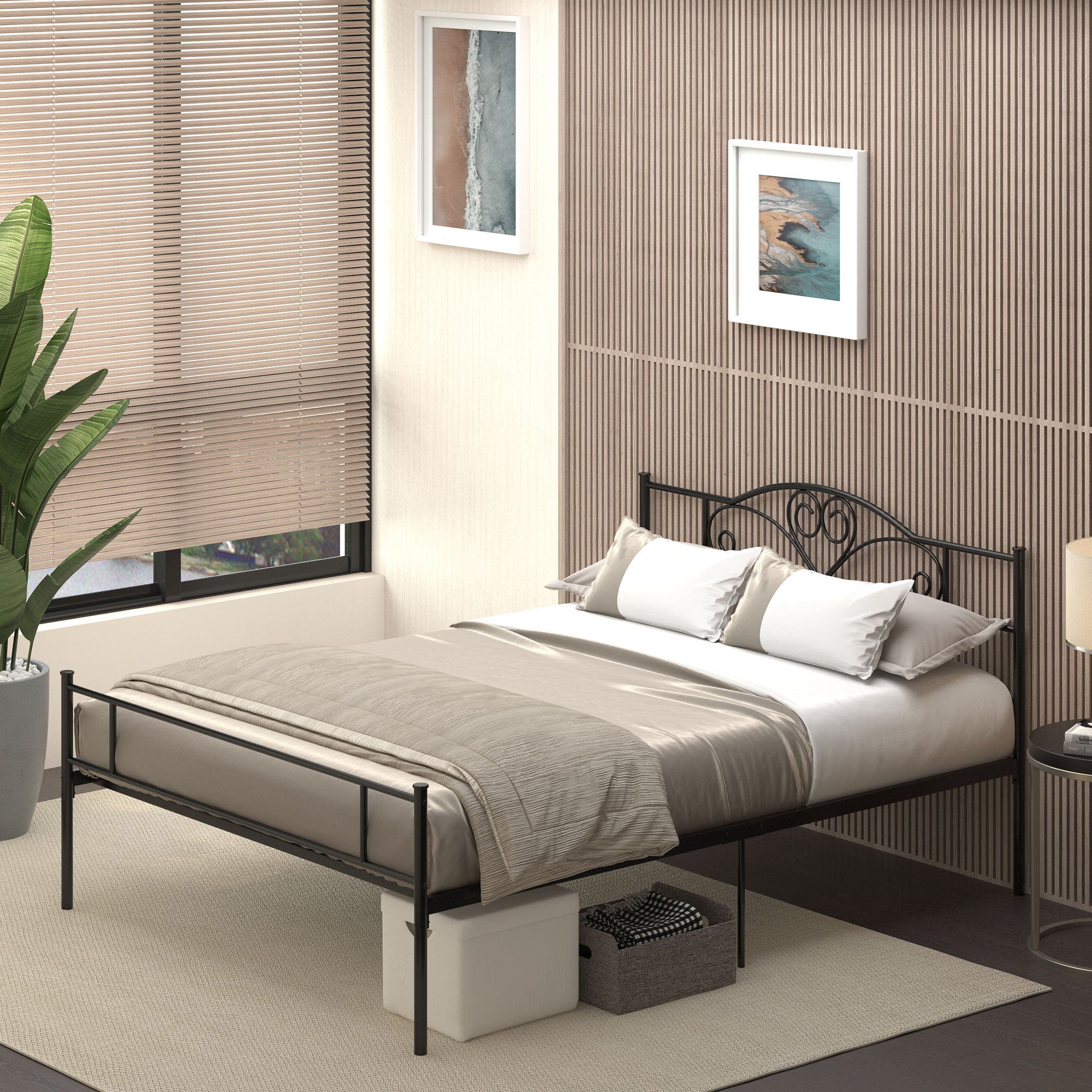 HOMCOM King Size Bed Frame, 5ft4 Metal Bed Base with Headboard and Footboard, 31cm Underneath Storage Space for Bedroom - North Peak Garden Furniture