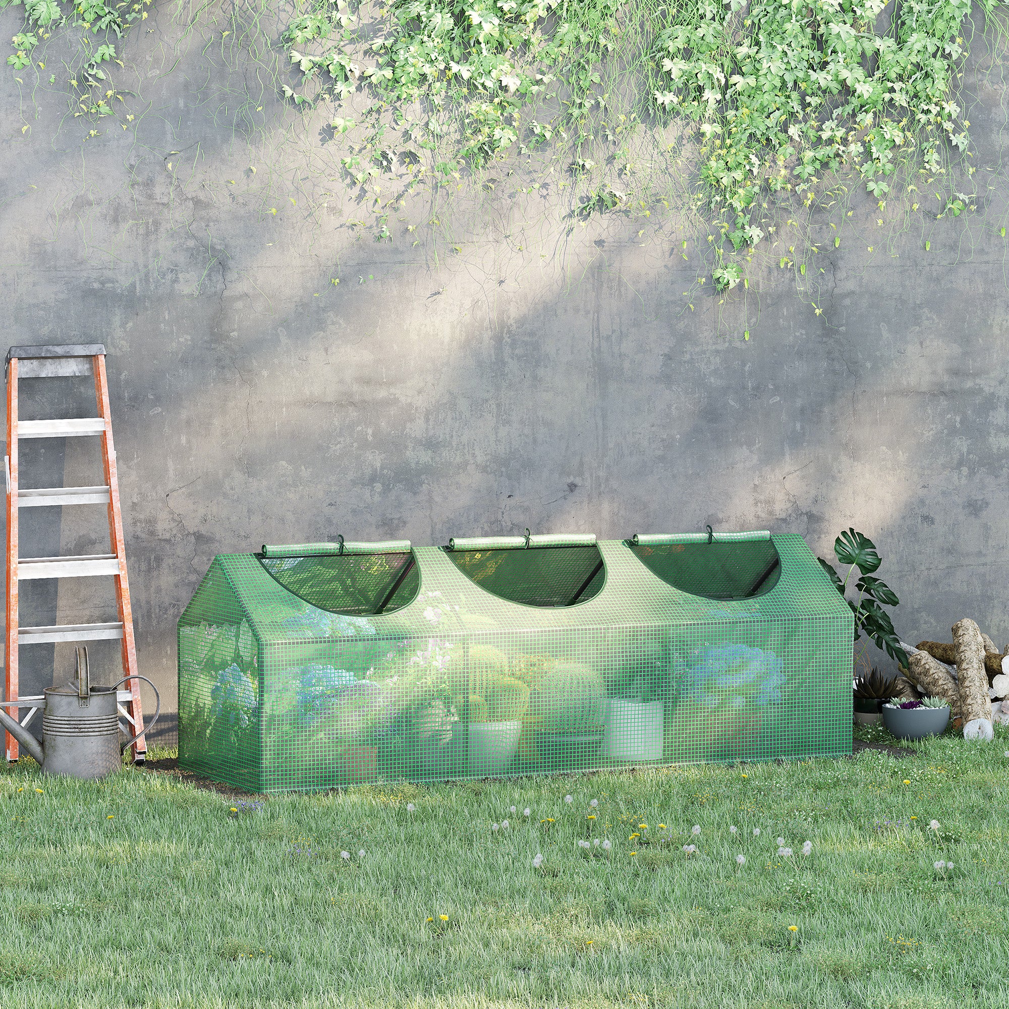 Outsunny Mini Greenhouse, Small Plant Grow House for Outdoor with Durable PE Cover, Observation Windows, 180 x 60 x 60 cm, Green - North Peak Garden Furniture