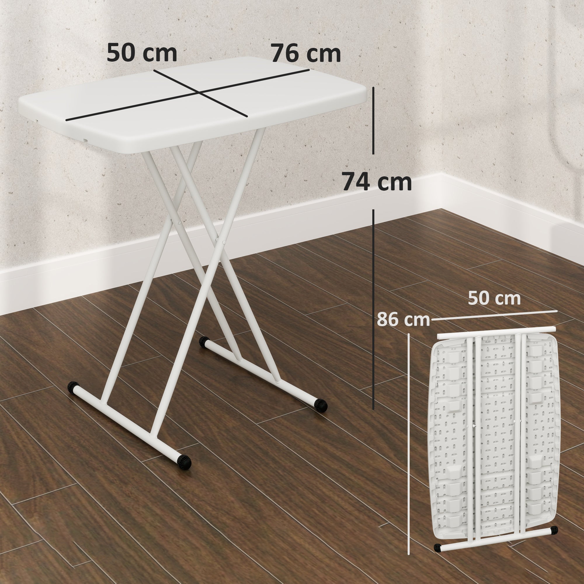 Outsunny Portable Folding Coffee Table, Height Adjustable Garden Table Bistro Table with HDPE Top and Metal Frame for Balcony Poolside Deck, White