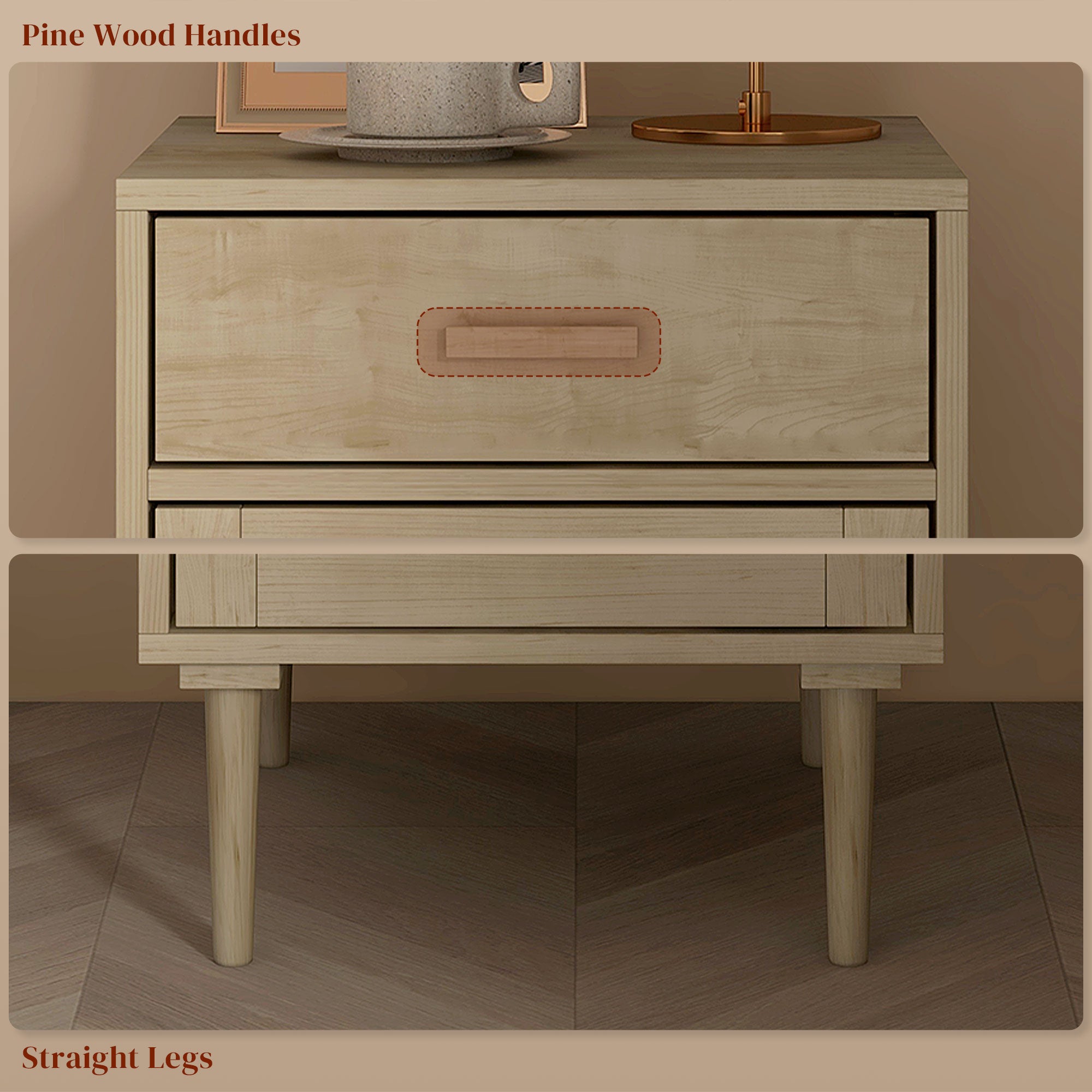 HOMCOM Bedside Table, Rattan Side Tables with Drawer, Cabinet and Adjustable Shelf, Boho Bedside Cabinet with Storage for Bedroom, Living Room, Natural Wood Effect - North Peak Garden Furniture