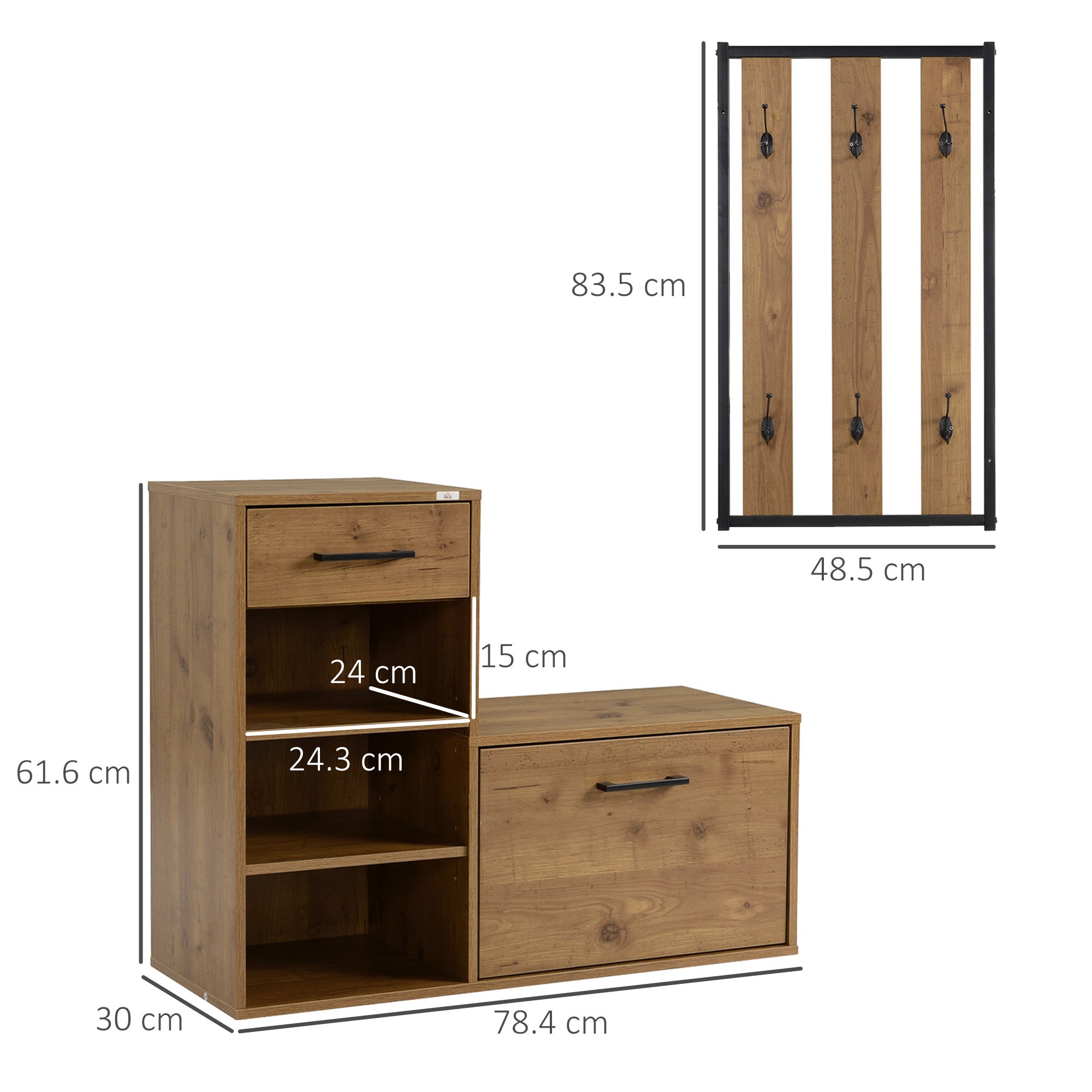 HOMCOM Vintage Storage Cabinet with Double Chevron Doors and Pine Wood Legs, Side Cabinet, Natural Wood Effect