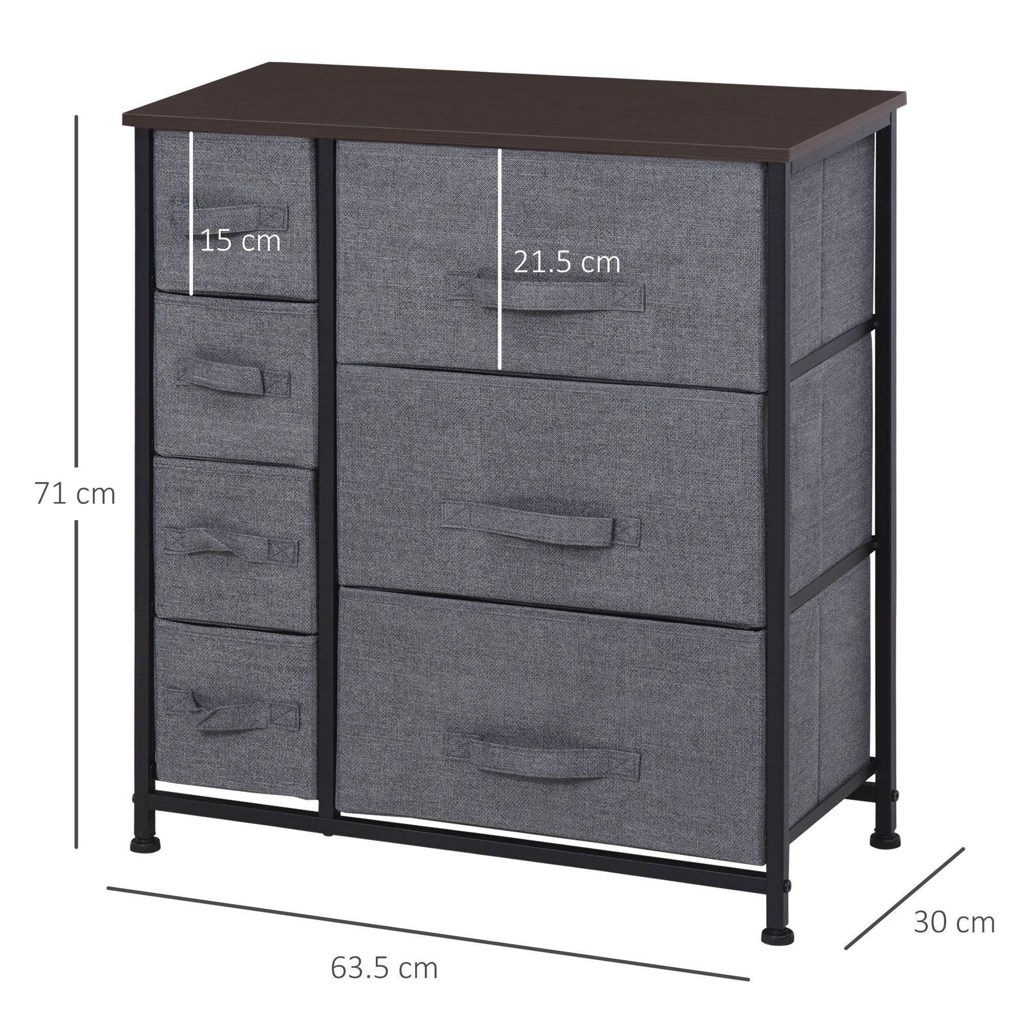 HOMCOM Chest of Drawers with 7 Drawers, Fabric Drawers with Large Storage Space, Drawers Dresser with Metal Frame, Adjustable Feet for Bedroom Living Room, Dark Grey - North Peak Garden Furniture