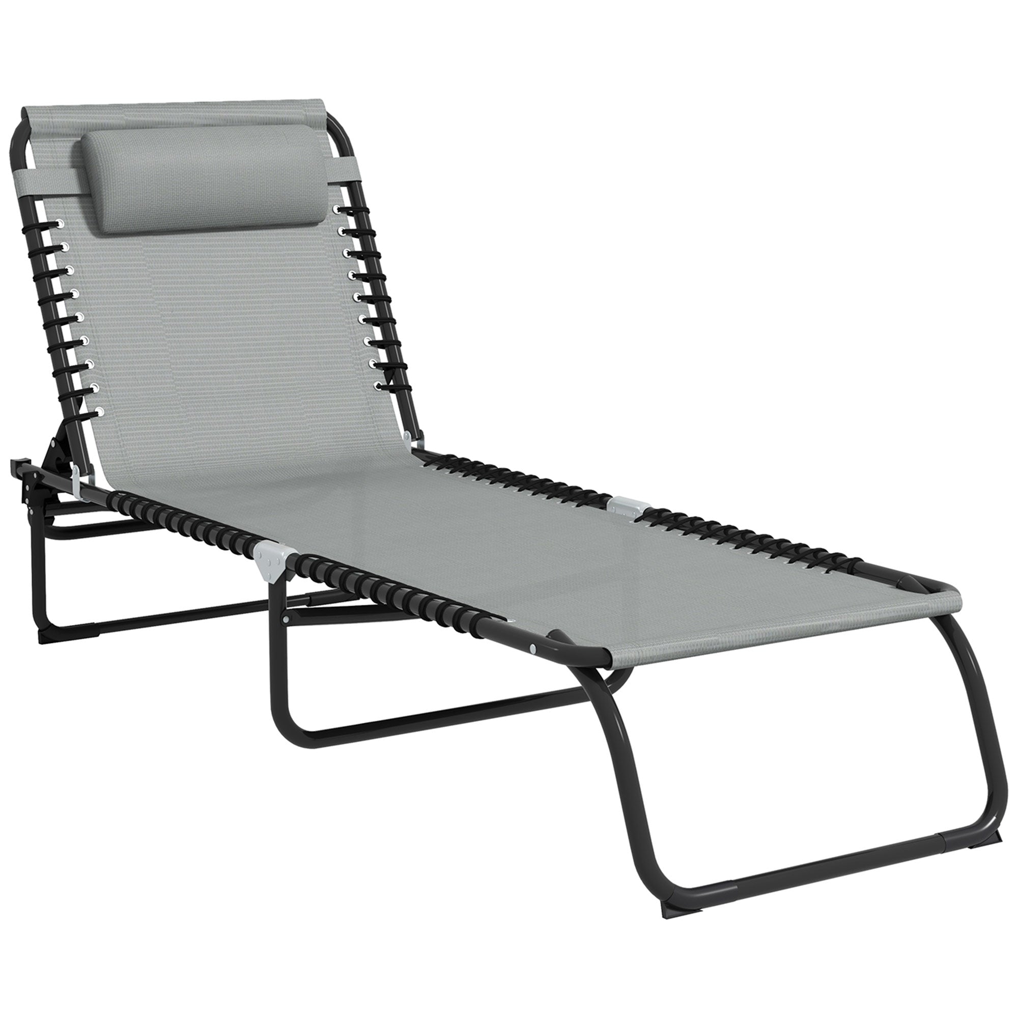 Outsunny Folding Sun Lounger, with Four-Position Back - Light Grey - North Peak Garden Furniture