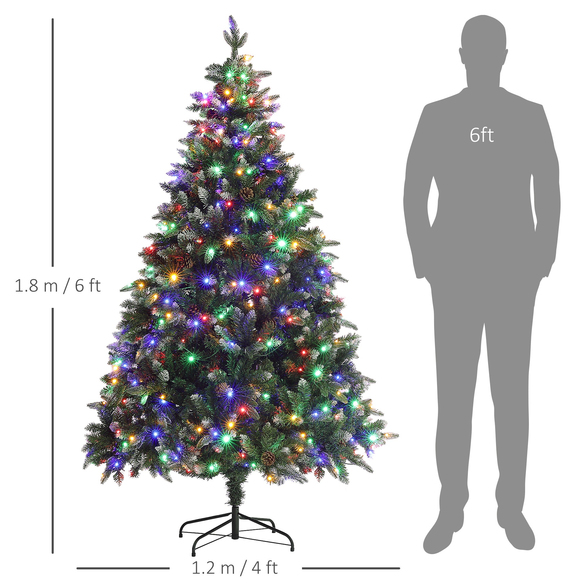 HOMCOM 6ft LED Pre-Lit Artificial Christmas Tree, with Base - North Peak Garden Furniture