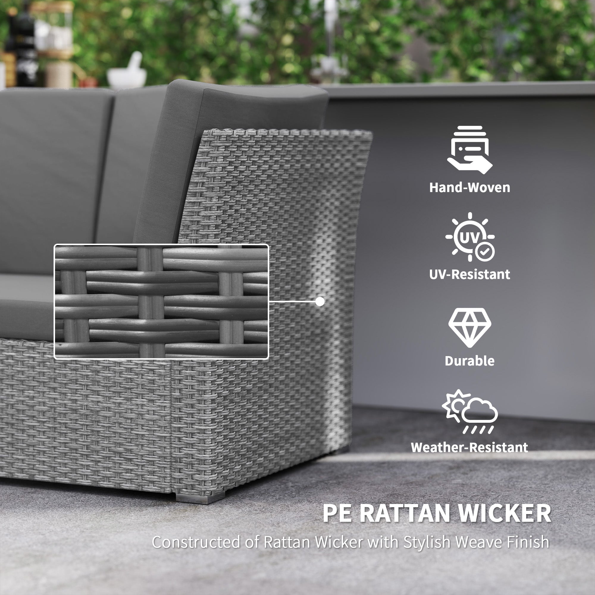 Outsunny Seven-Piece Rattan Garden Sofa Set, with Expanding Table - Light Grey - North Peak Garden Furniture