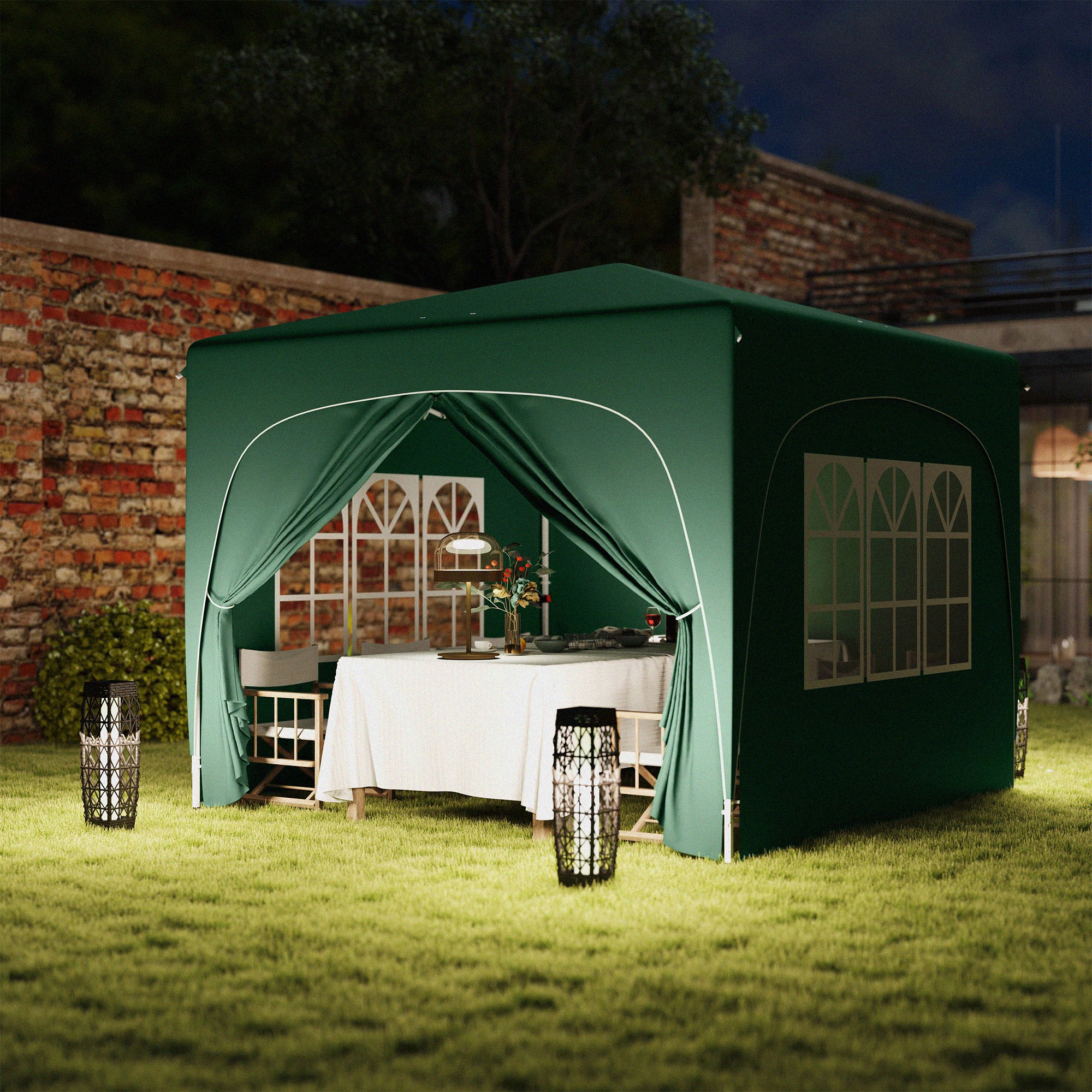 Outsunny 3 x 3m Pop-Up Gazebo Shelter, with Accessories - Dark Green - North Peak Garden Furniture