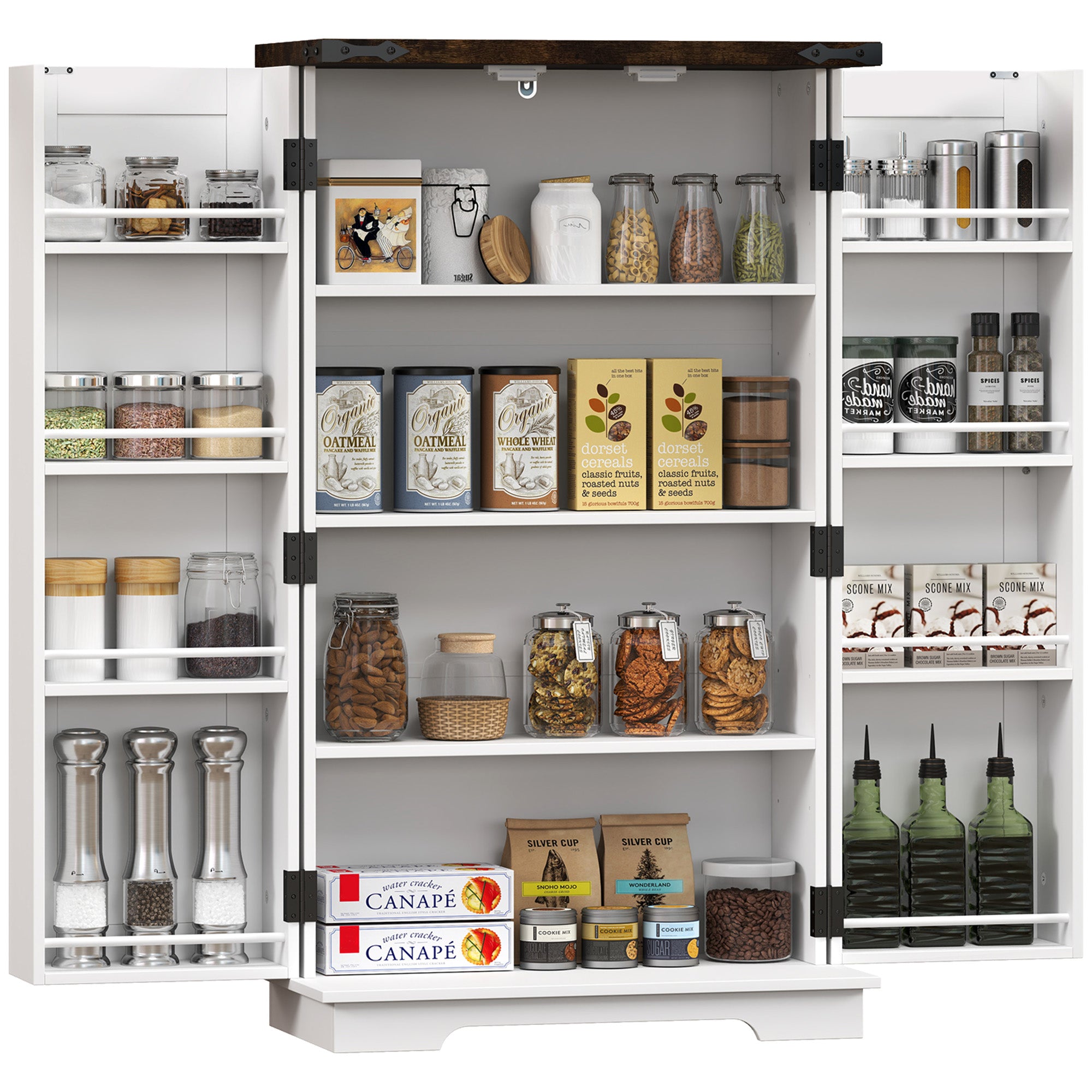 HOMCOM Multi-Storage Farmhouse Style Cabinet - White - North Peak Garden Furniture