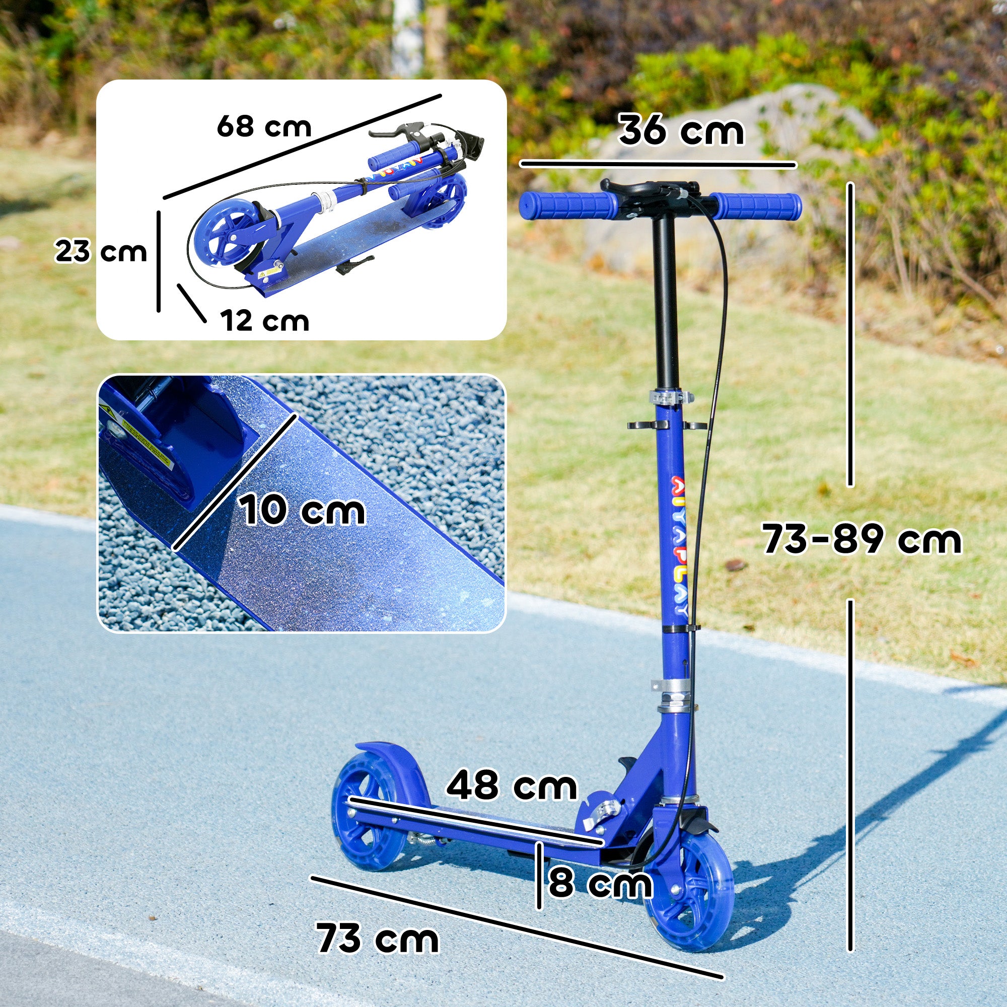 AIYAPLAY Scooter for Kids Ages 3-8 with Adjustable Handle, 2 Light up Wheels, Handbrake & Rear Brake for Girls and Boys, Blue - North Peak Garden Furniture