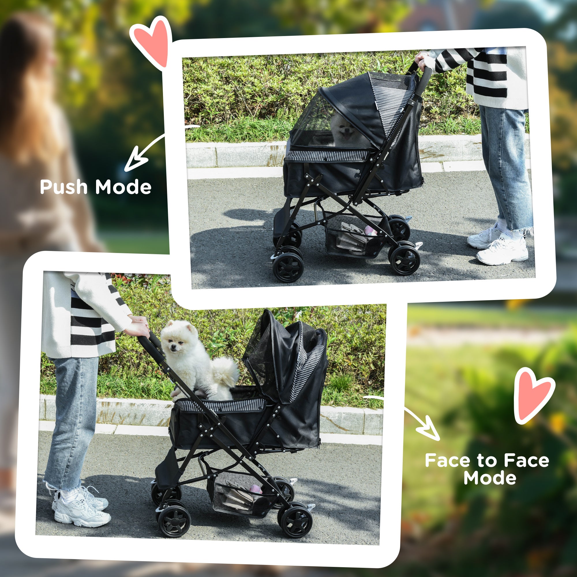 PawHut Pet Stroller Pushchair Foldable Travel Dog Cat Carriage w/ Reversible Handle Brake Basket