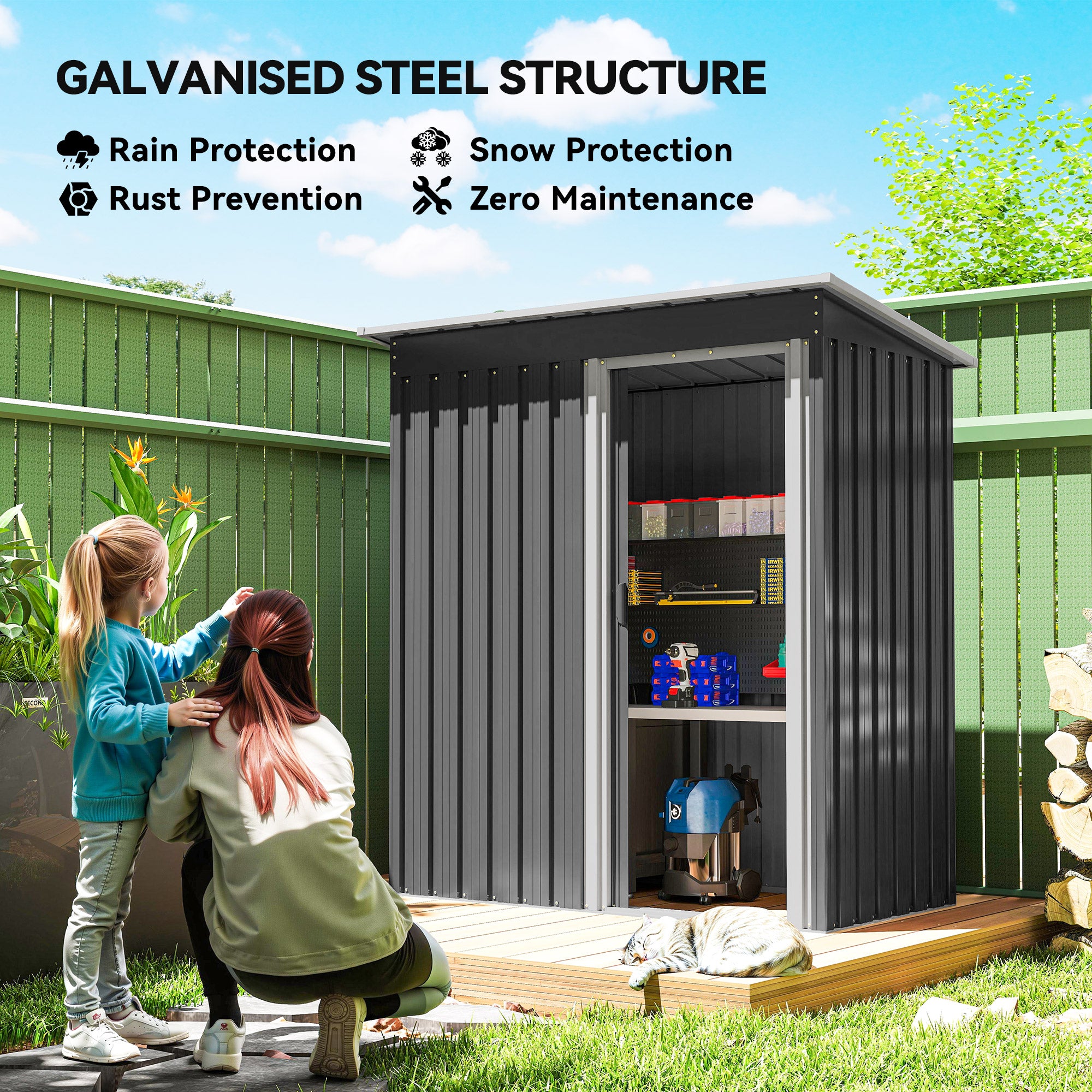 Outsunny 5 x 3ft Garden Storage Shed with Sliding Door and Sloped Roof Outdoor Equipment Tool Backyard, Black