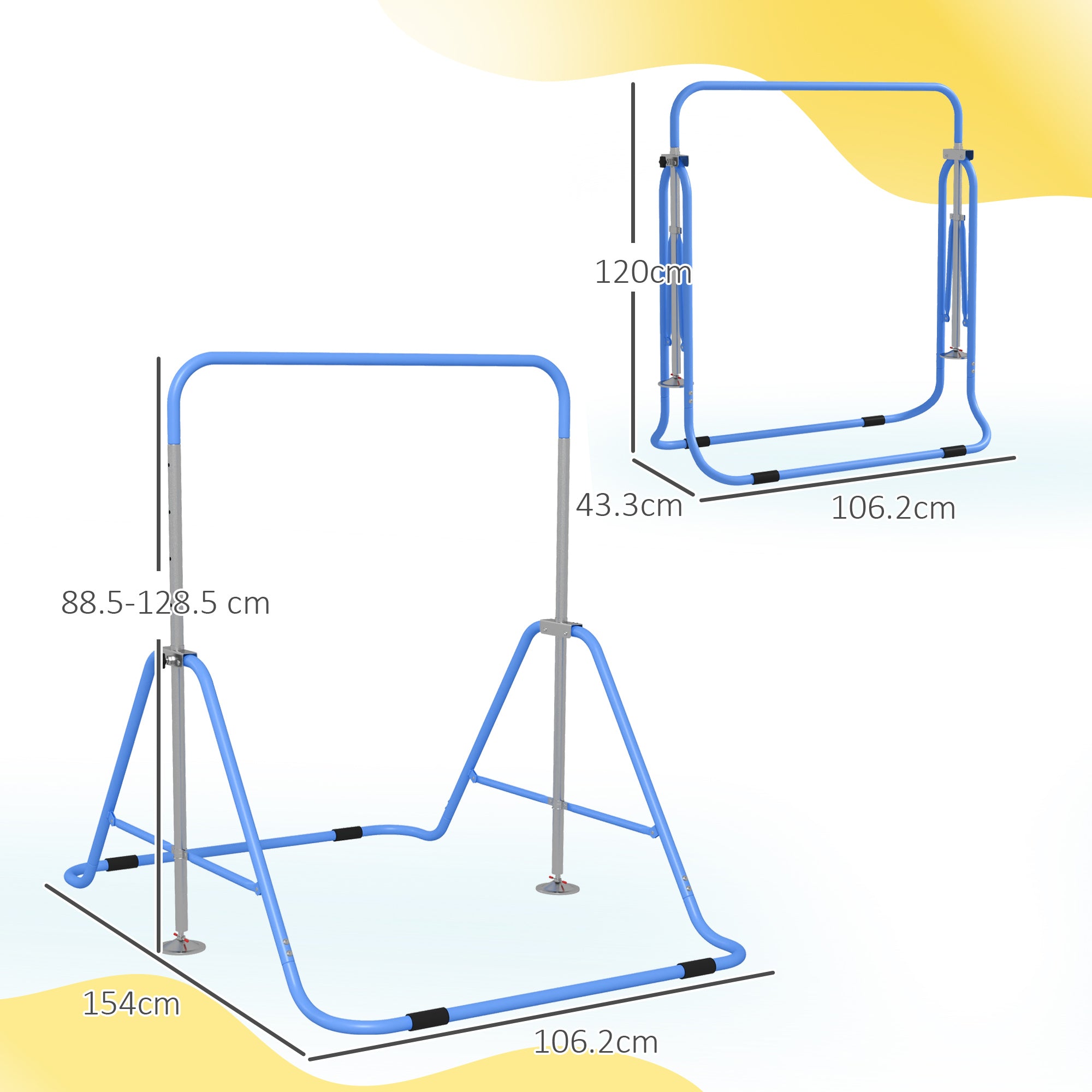 HOMCOM Kids Gymnastic Bar, with Adjustable Height, Foldable Horizontal Bars - Blue - North Peak Garden Furniture