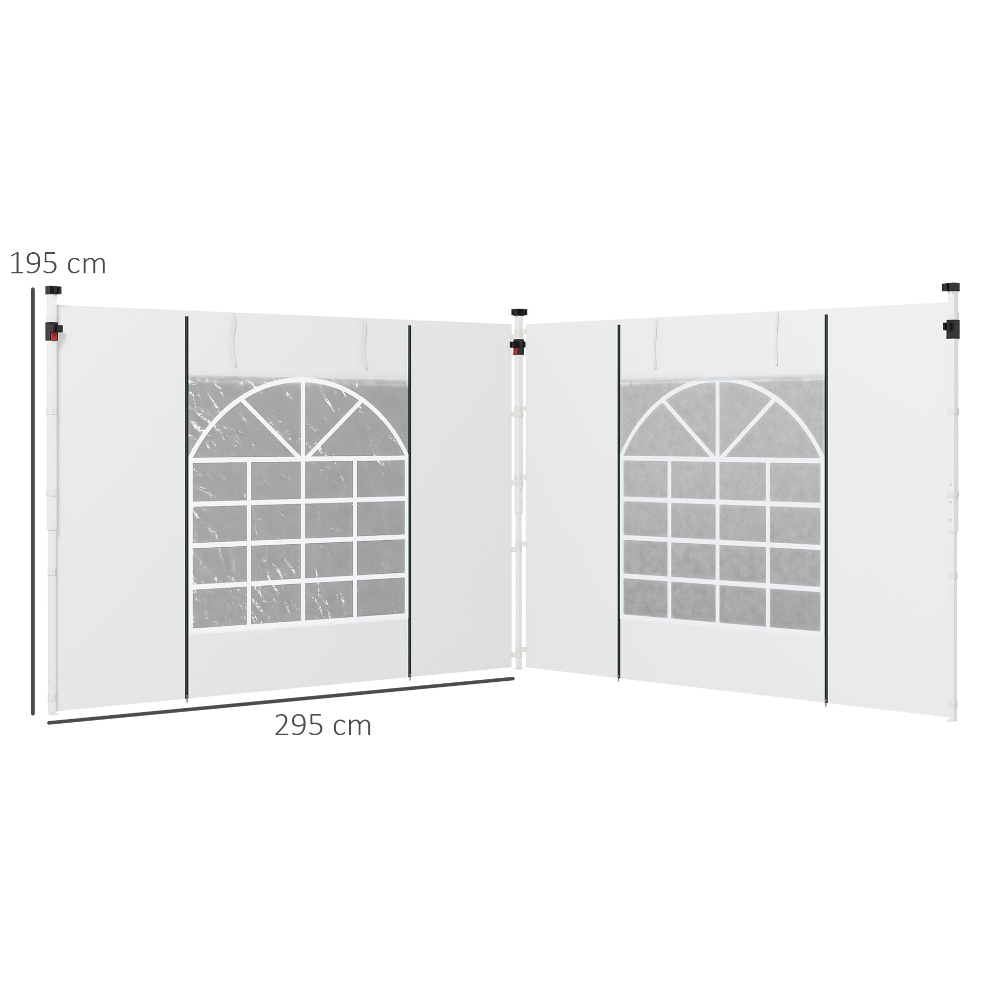Outsunny Gazebo Side Panels, 2 Pack Sides Replacement, for 3x3(m) or 3x6m Pop Up Gazebo, with Windows and Doors, White - North Peak Garden Furniture