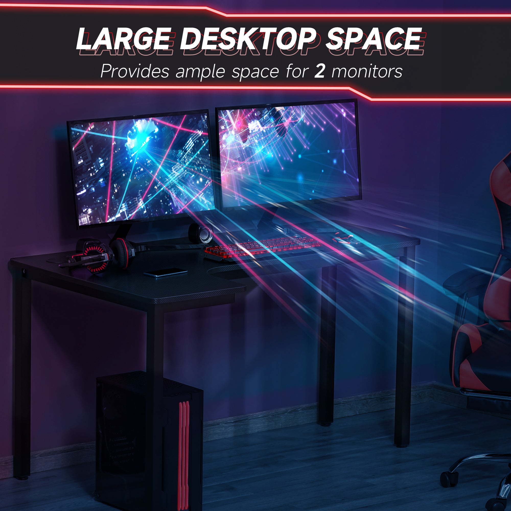 HOMCOM L-Shaped Gaming Desk, Computer Corner Desk, Home Office Workstation with Cable Management, 145 x 81 x 76cm, Black, Left - North Peak Garden Furniture