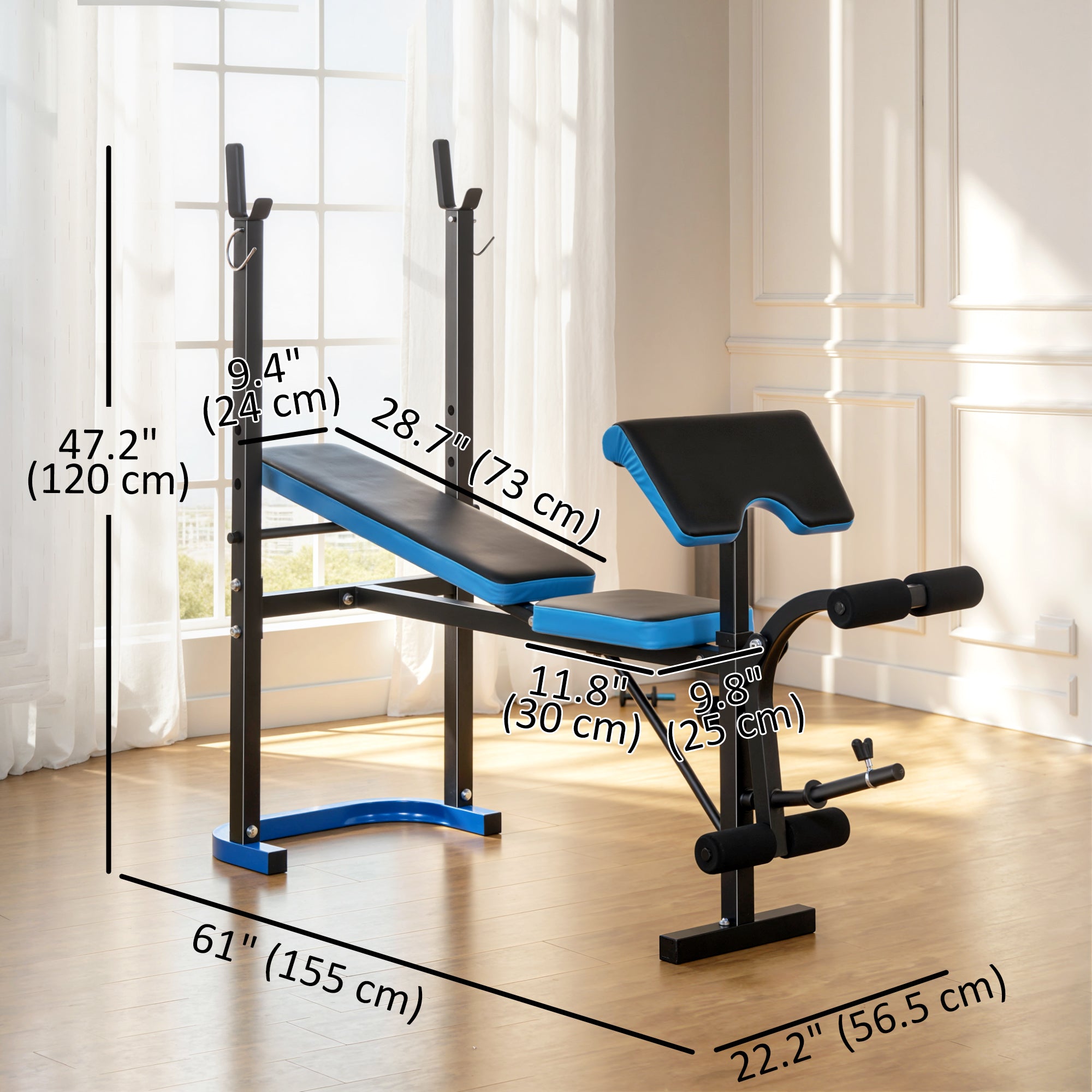 HOMCOM Adjustable Weight Bench with Leg Developer Barbell Rack for Lifting and Strength Training Multifunctional Workout Station for Home Gym Fitness, Black