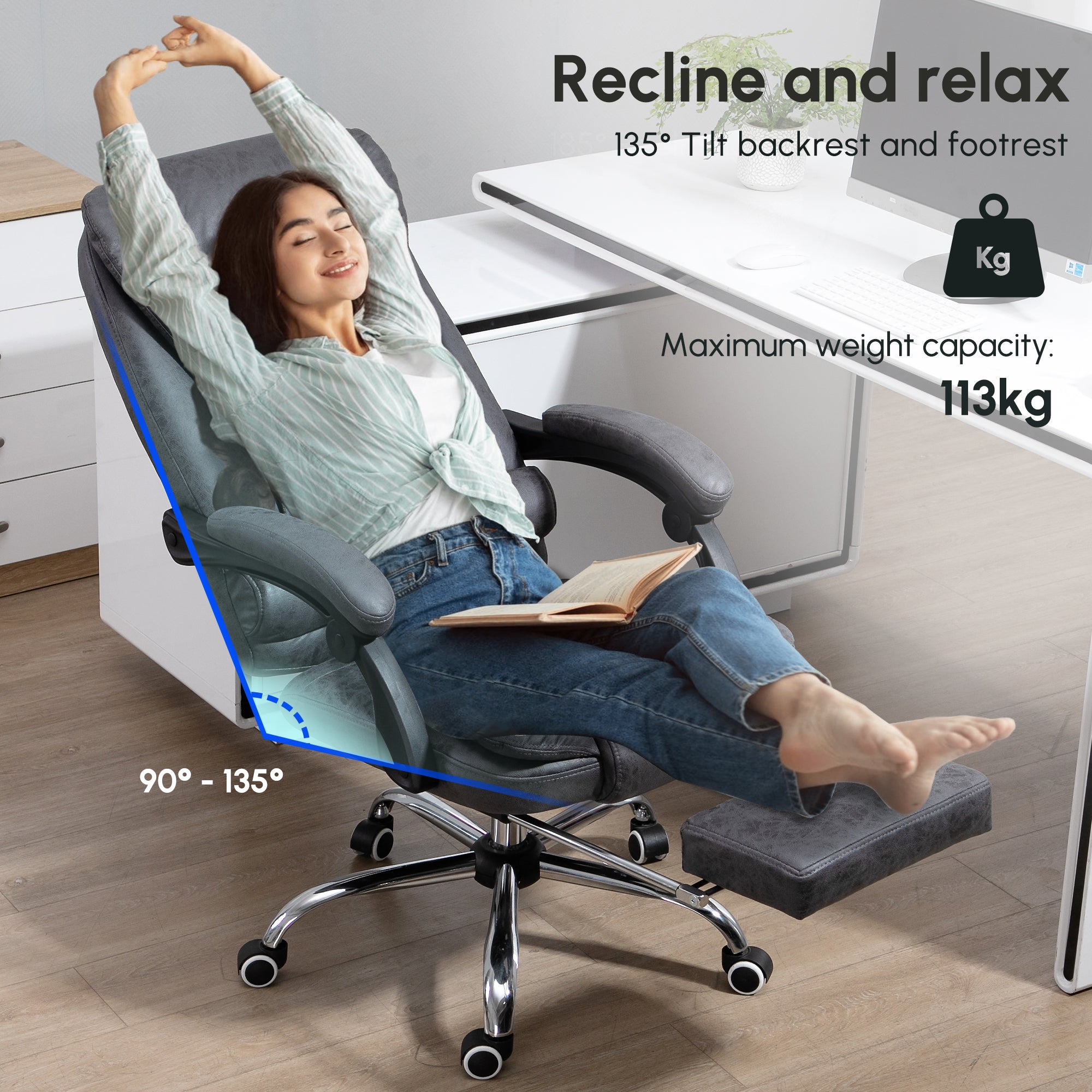 Vinsetto Heated 6 Points Vibration Massage Executive Office Chair Adjustable Swivel Ergonomic High Back Desk Chair Recliner with Footrest Dark Grey - North Peak Garden Furniture