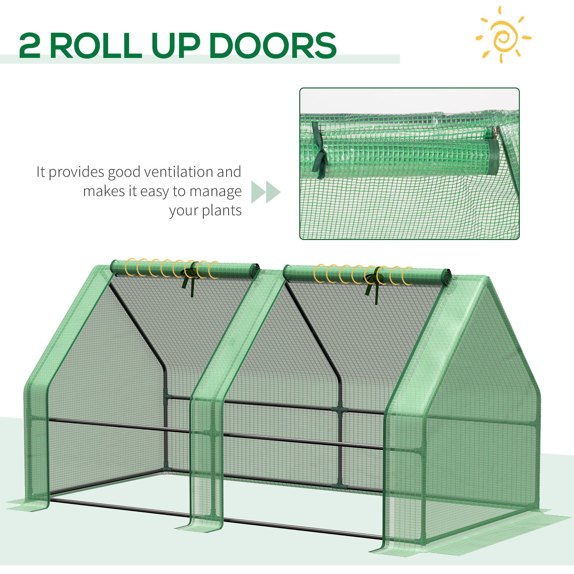 Outsunny Mini Small Greenhouse with Steel Frame & PE Cover & Zippered Window Poly tunnel Steeple for Plants Vegetables, 180 x 90 x 90 cm, Green - North Peak Garden Furniture