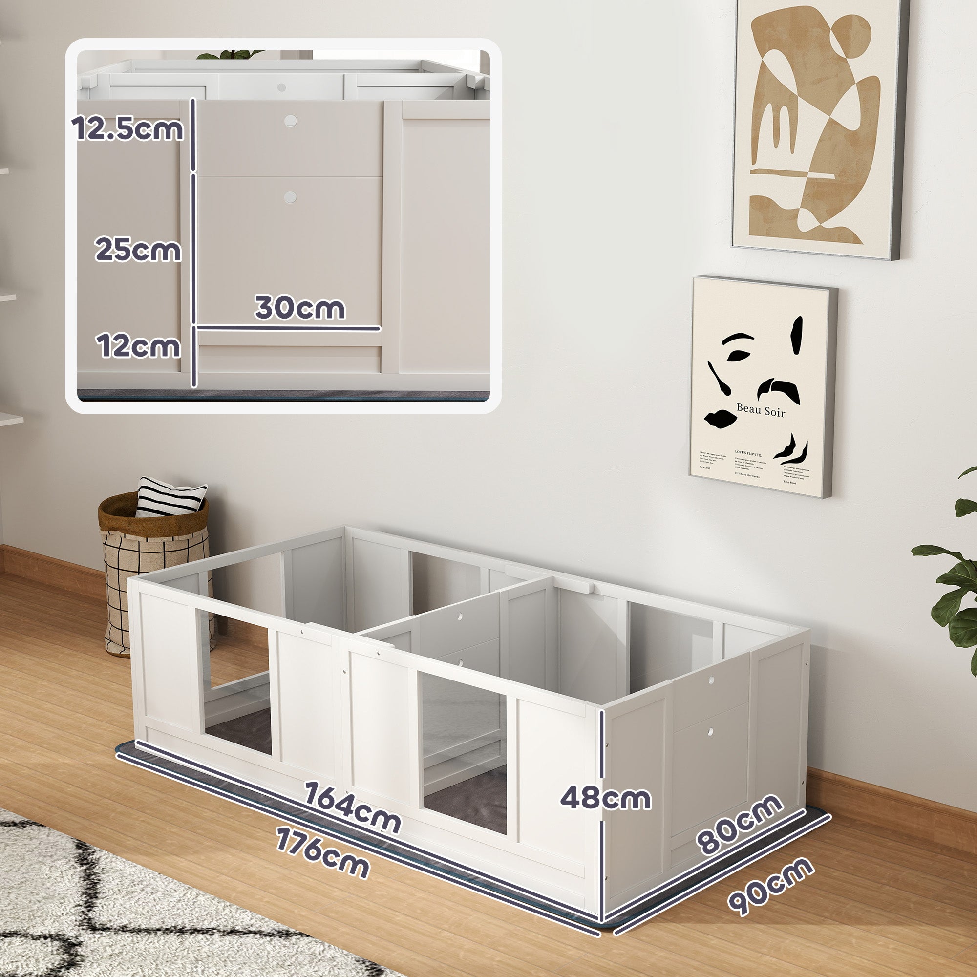 PawHut Two Room Design Whelping Box for Dogs with Whelping Pad, Clear Panels, Adjustable Entrance, for Small Dogs, 164 x 80cm