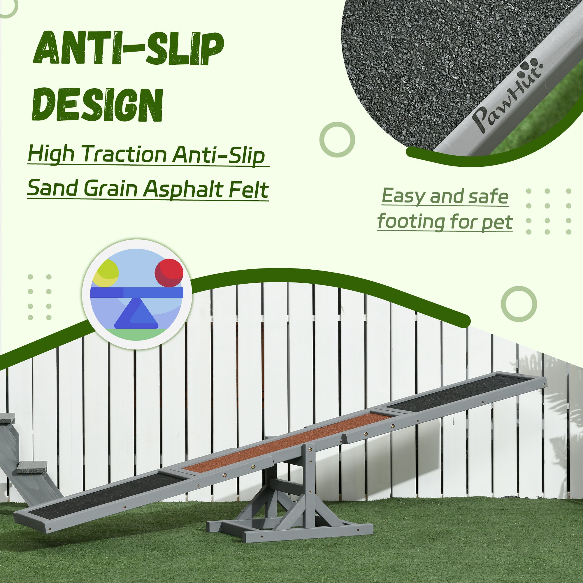 PawHut Wooden Pet Seesaw for Big Dogs, Dog Agility Equipment with Anti-Slip Surface - Grey - North Peak Garden Furniture