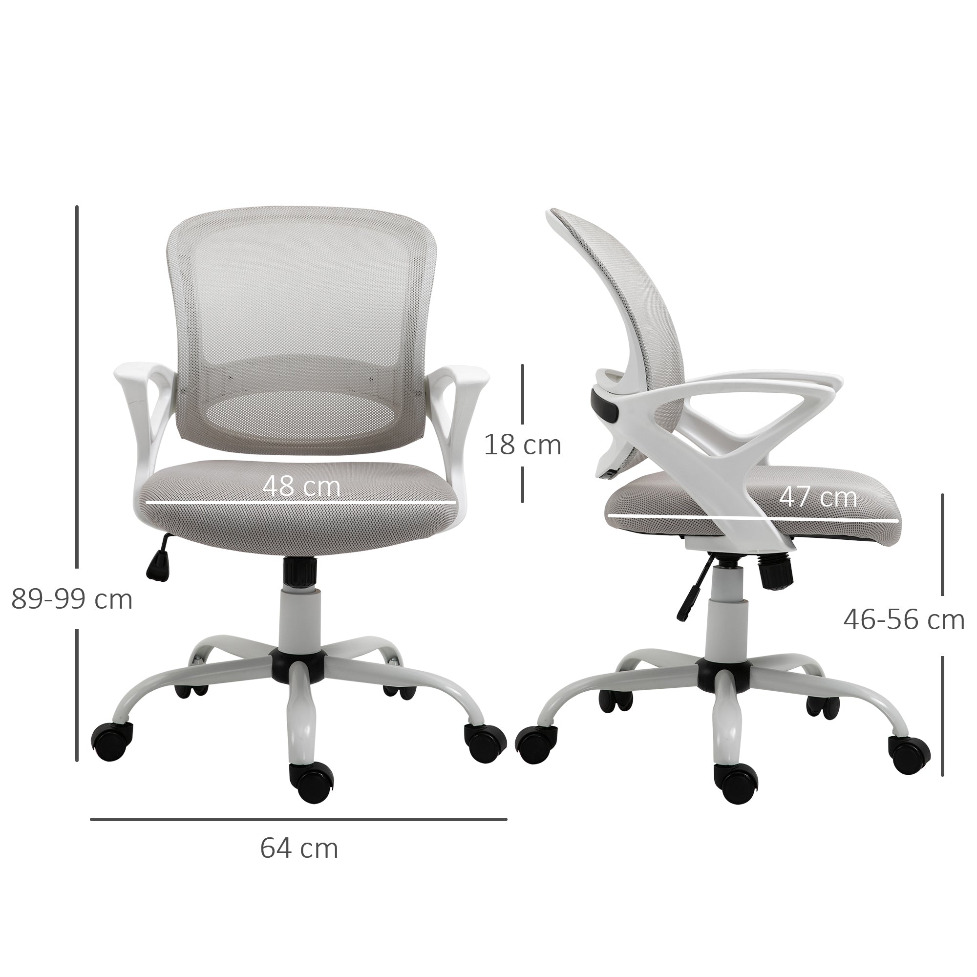 Vinsetto Office Chair Mesh Swivel Desk Chair with Lumbar Back Support Adjustable Height Armrests Grey - North Peak Garden Furniture
