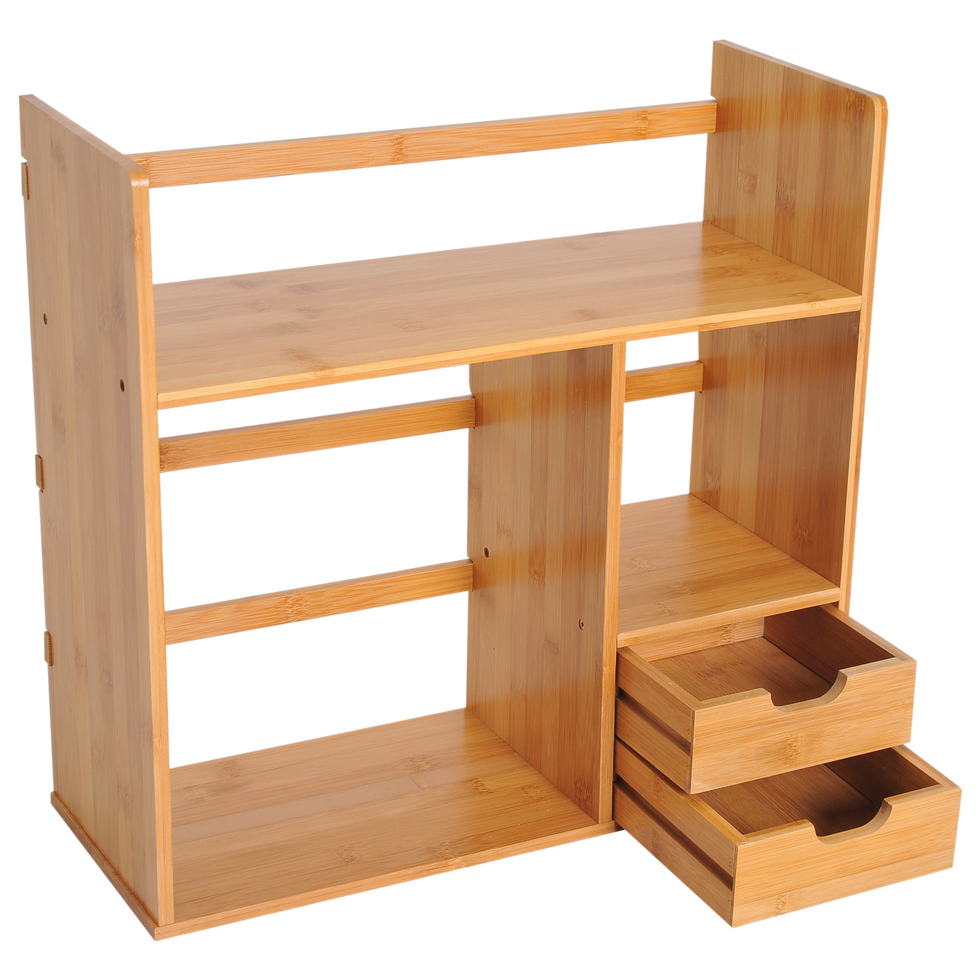 HOMCOM Desk Organiser Compartments Desktop Bookshelf Stationery Storage Shelf Document File Holder with 2 Drawers 2-way Reversed Use Bamboo - North Peak Garden Furniture