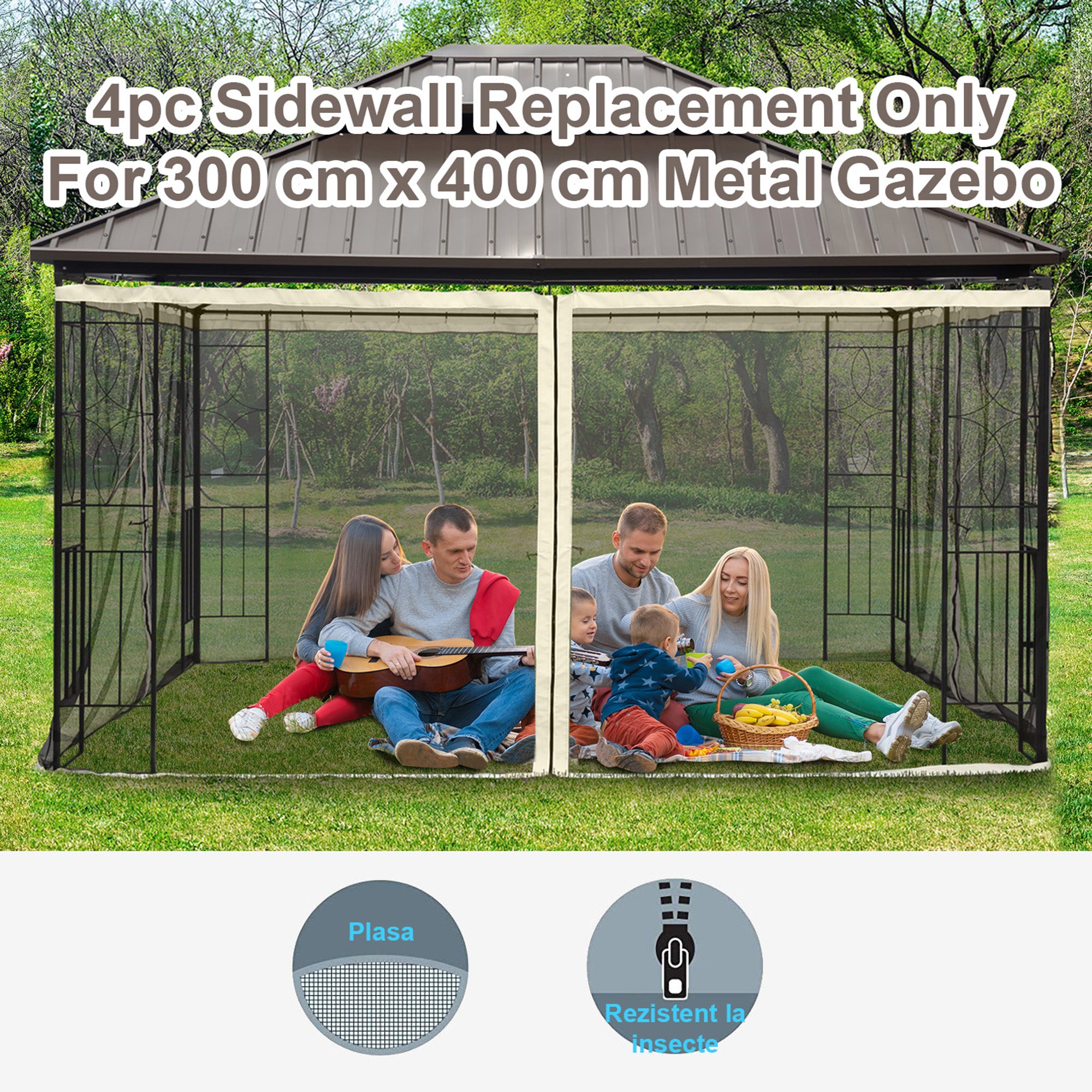 Outsunny 302 x 207cm Universal Replacement Mesh Sidewall Netting for Patio Gazebos and Canopy Tents, (Sidewall Only) Beige - North Peak Garden Furniture