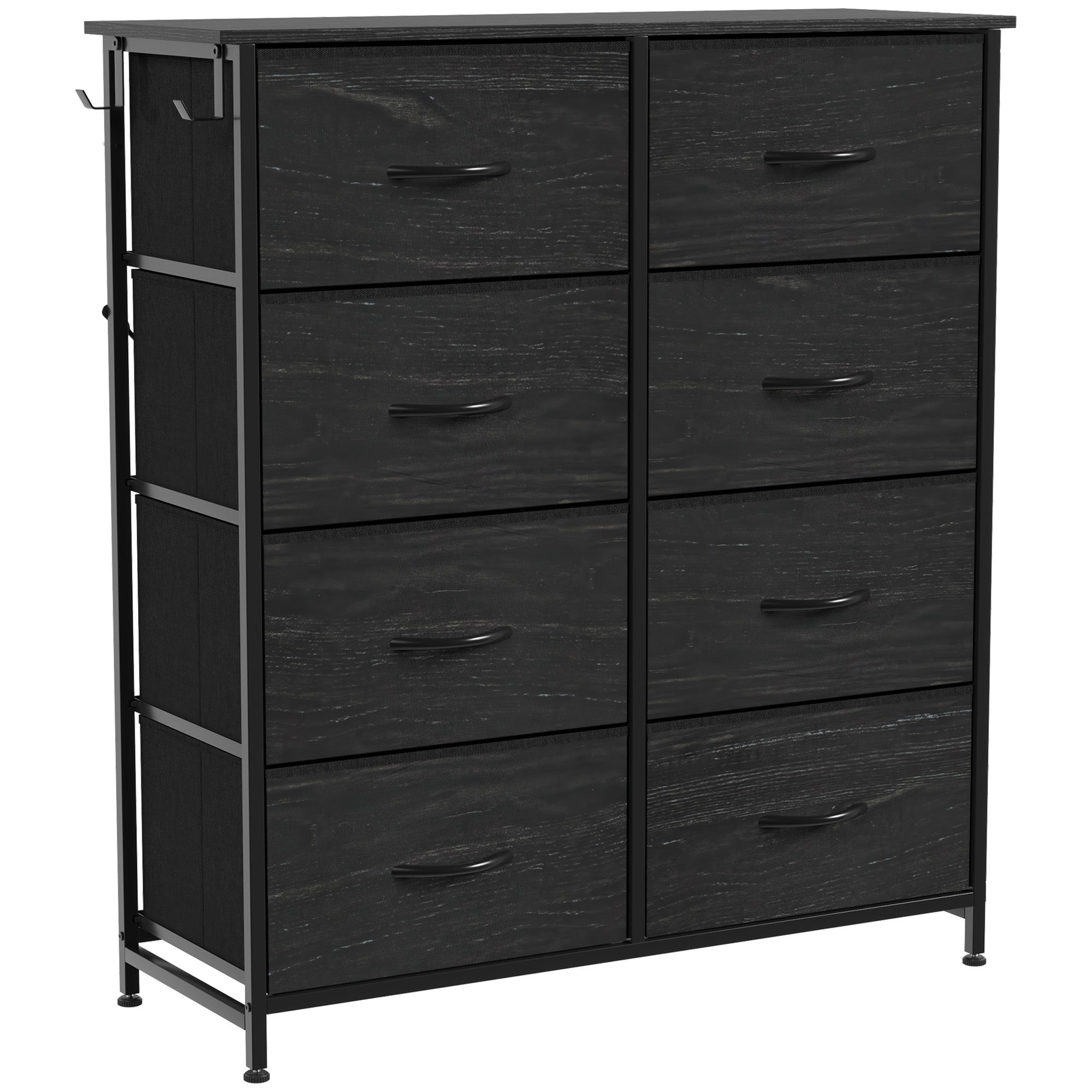 HOMCOM Chest of Drawers, Dresser with 8 Fabric Drawers, Tall Storage Unit with 4 Pockets and 2 Hooks Steel Frame, Black