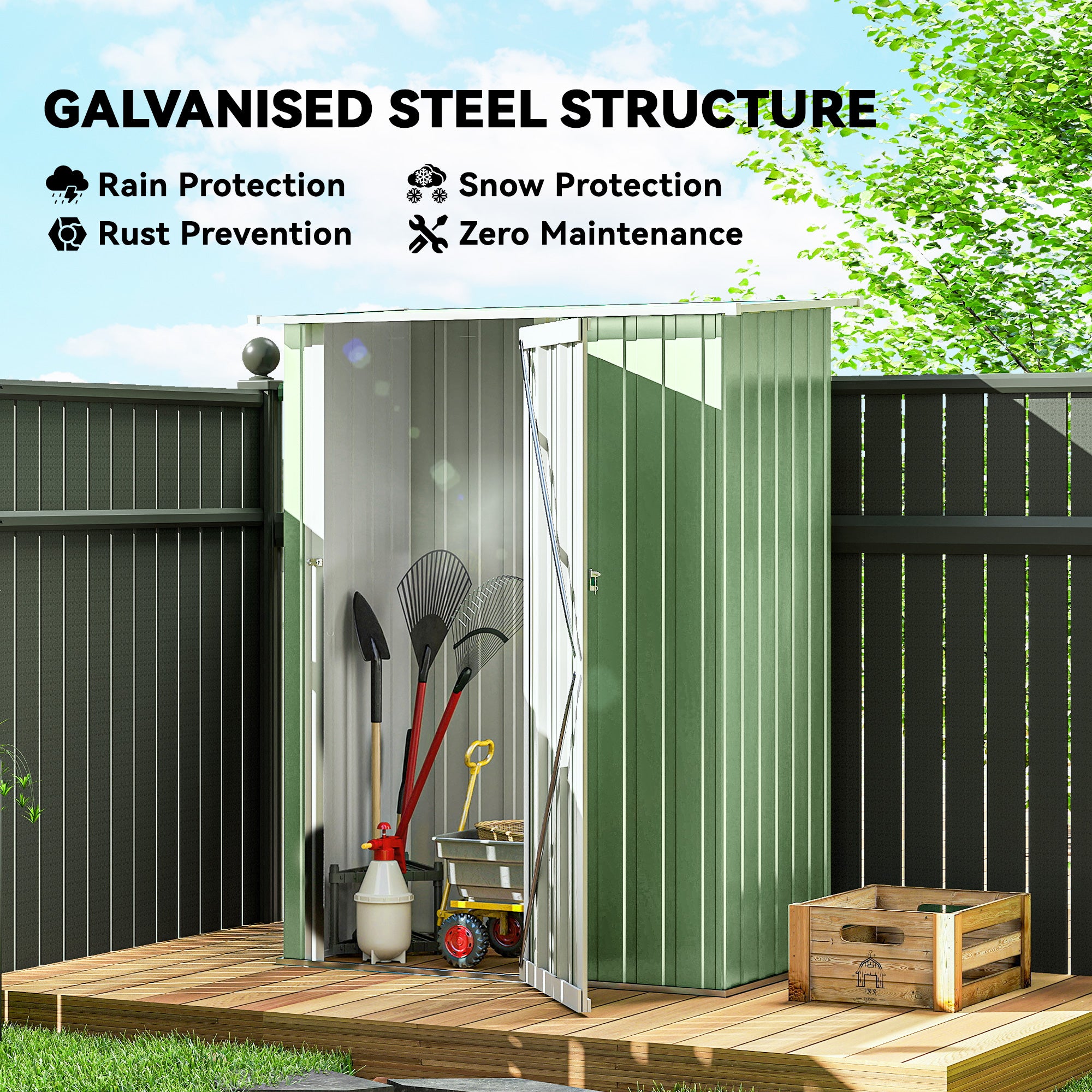 Outsunny 5ft x 3ft Garden Metal Storage Shed, Outdoor Tool Shed with Sloped Roof, Lockable Door for Tools, Equipment, Light Green