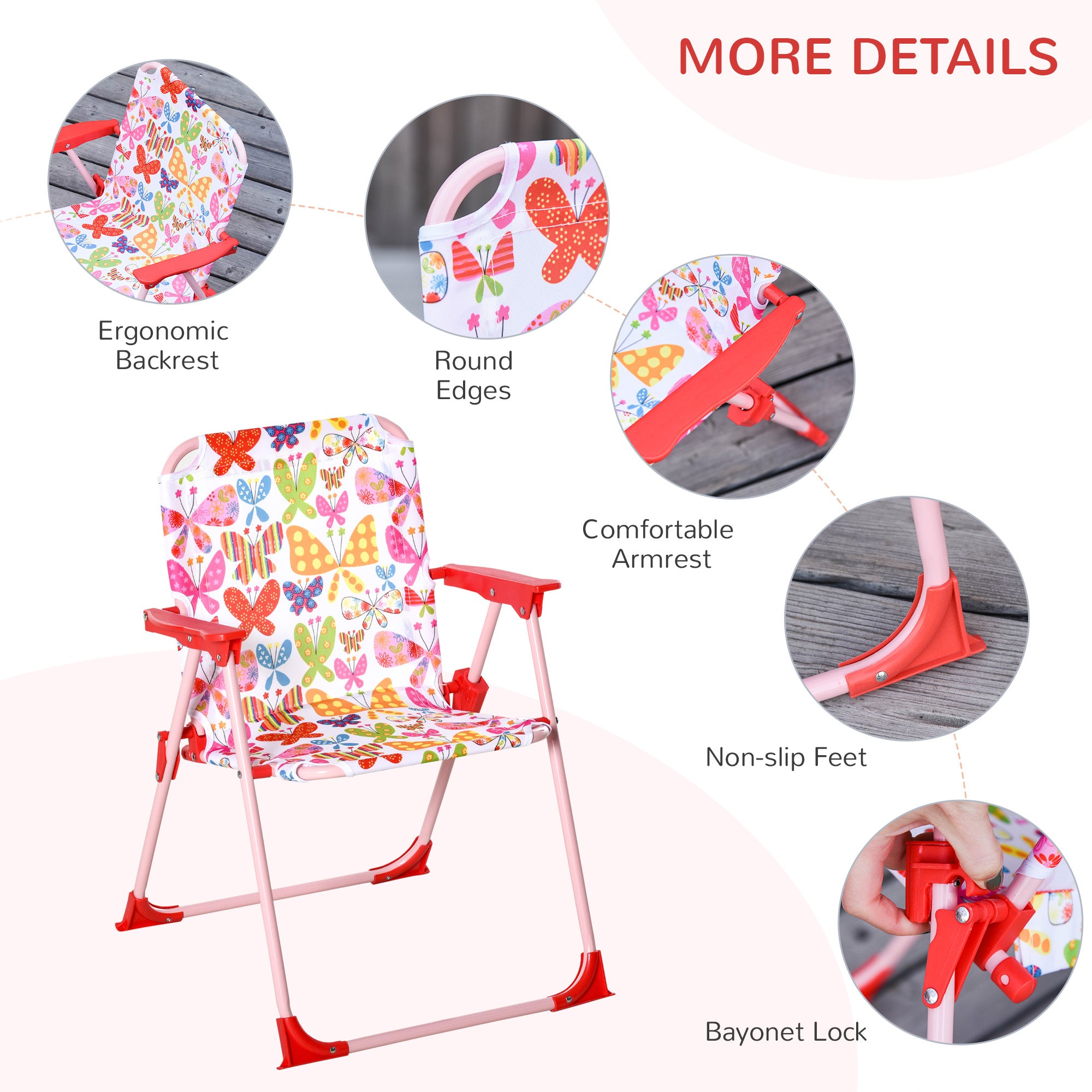 Outsunny Kids Outdoor Bistro Table and Chair Set Butterfly Pattern Garden Patio Backyard with Removable & Height Adjustable Parasol - North Peak Garden Furniture