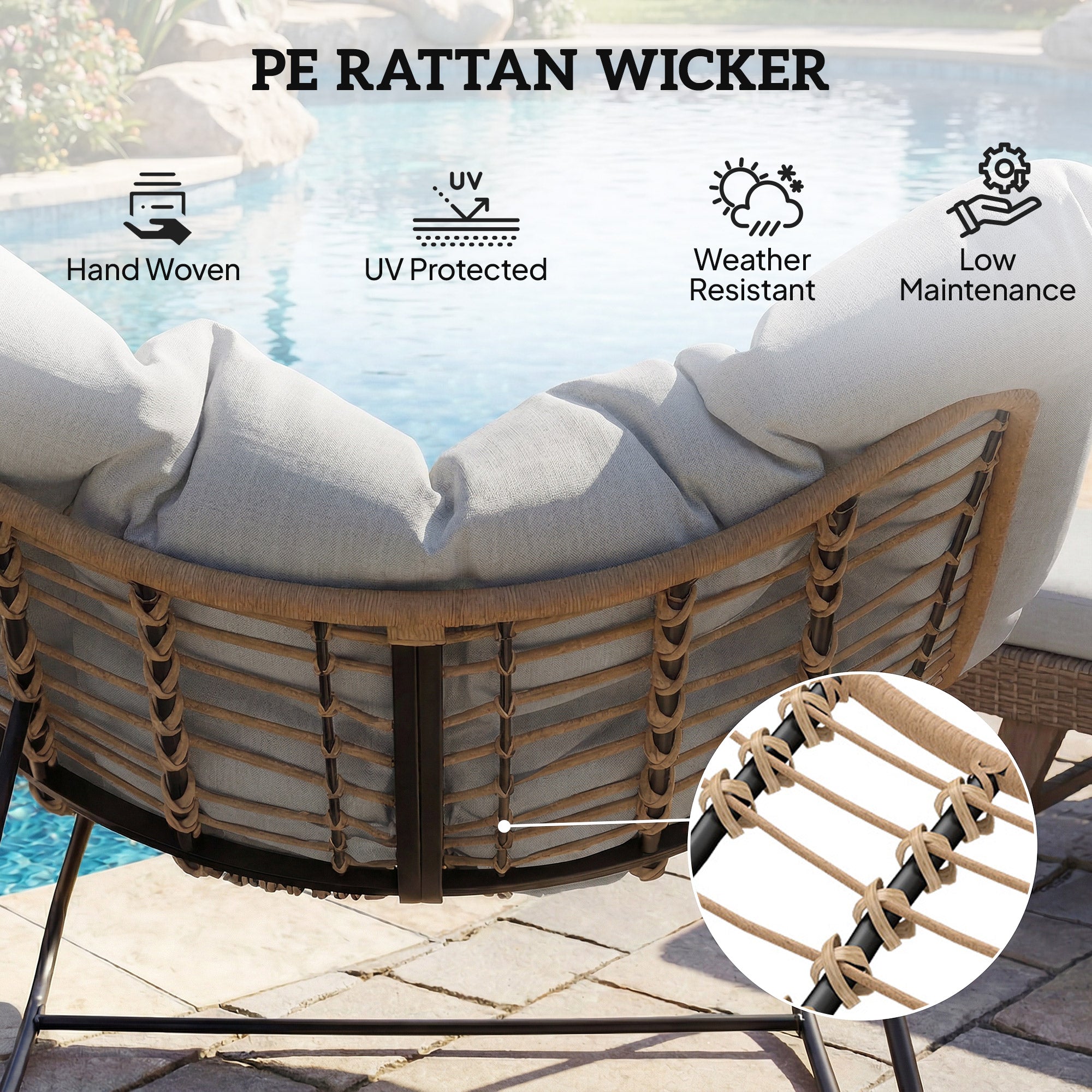 Outsunny Indoor Outdoor Rocking Chair, Oversized Rocking Egg Chair with Cushion for Living Room, Garden, Patio, Light Grey