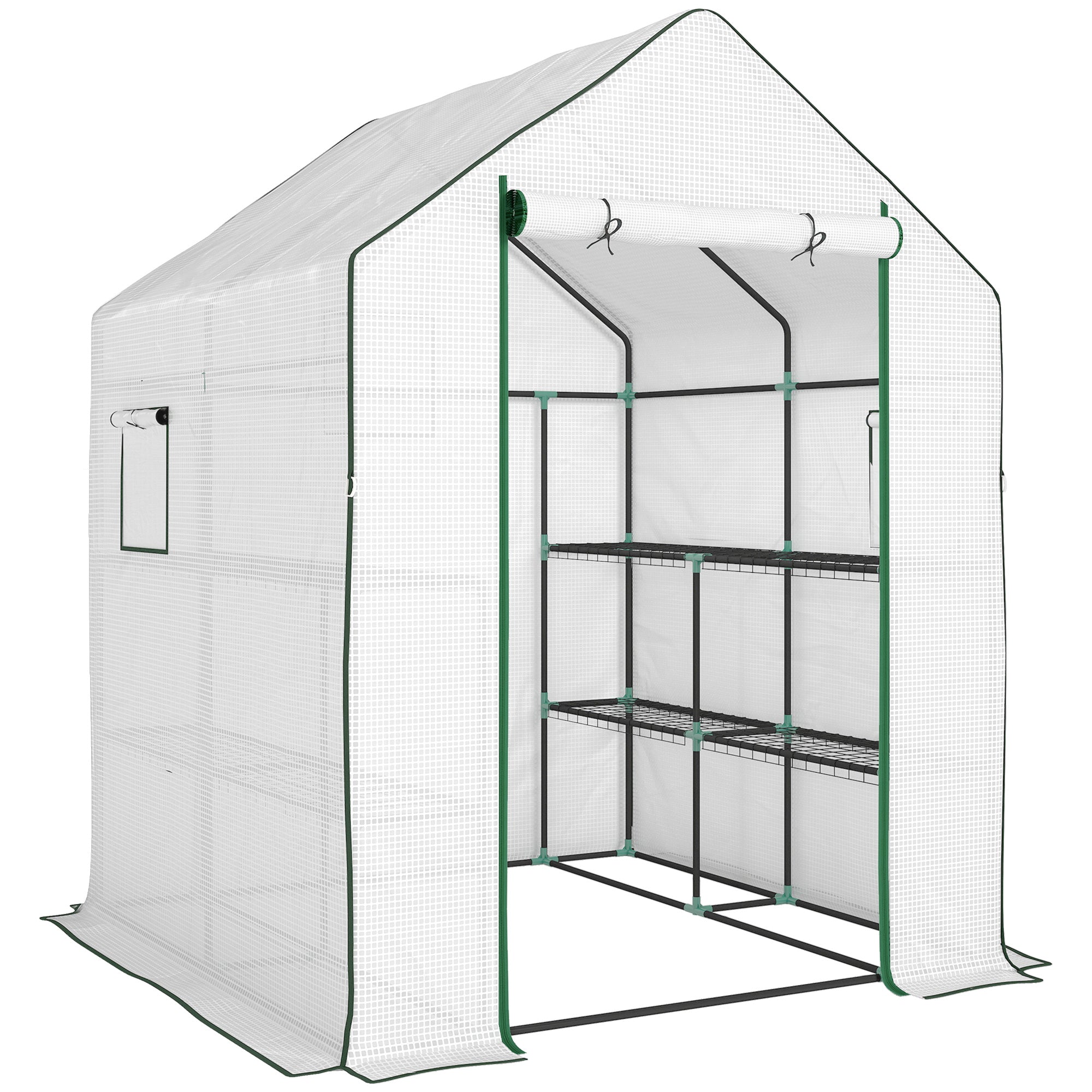 Outsunny 143 x 140cm Walk-In Greenhouse, with Accessories - White